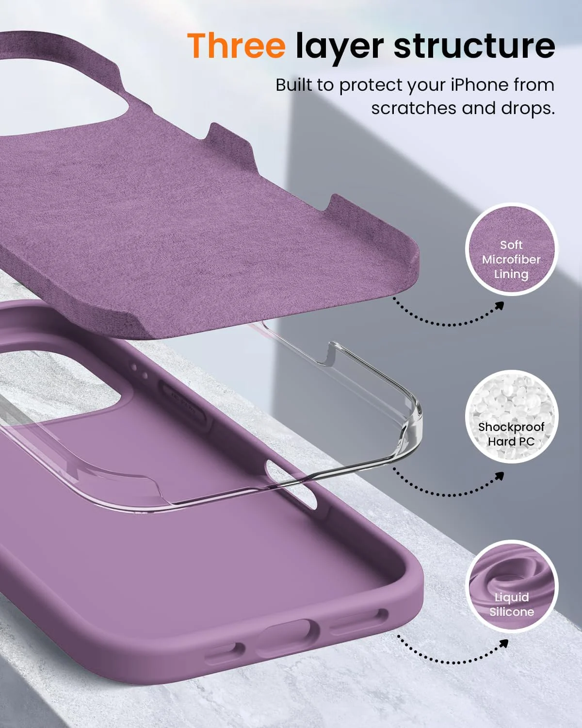 DL3 Mobilak Liquid Silicone Protective Case with Soft Microfiber Lining for iPhone 16 Pro - Lilac Purple