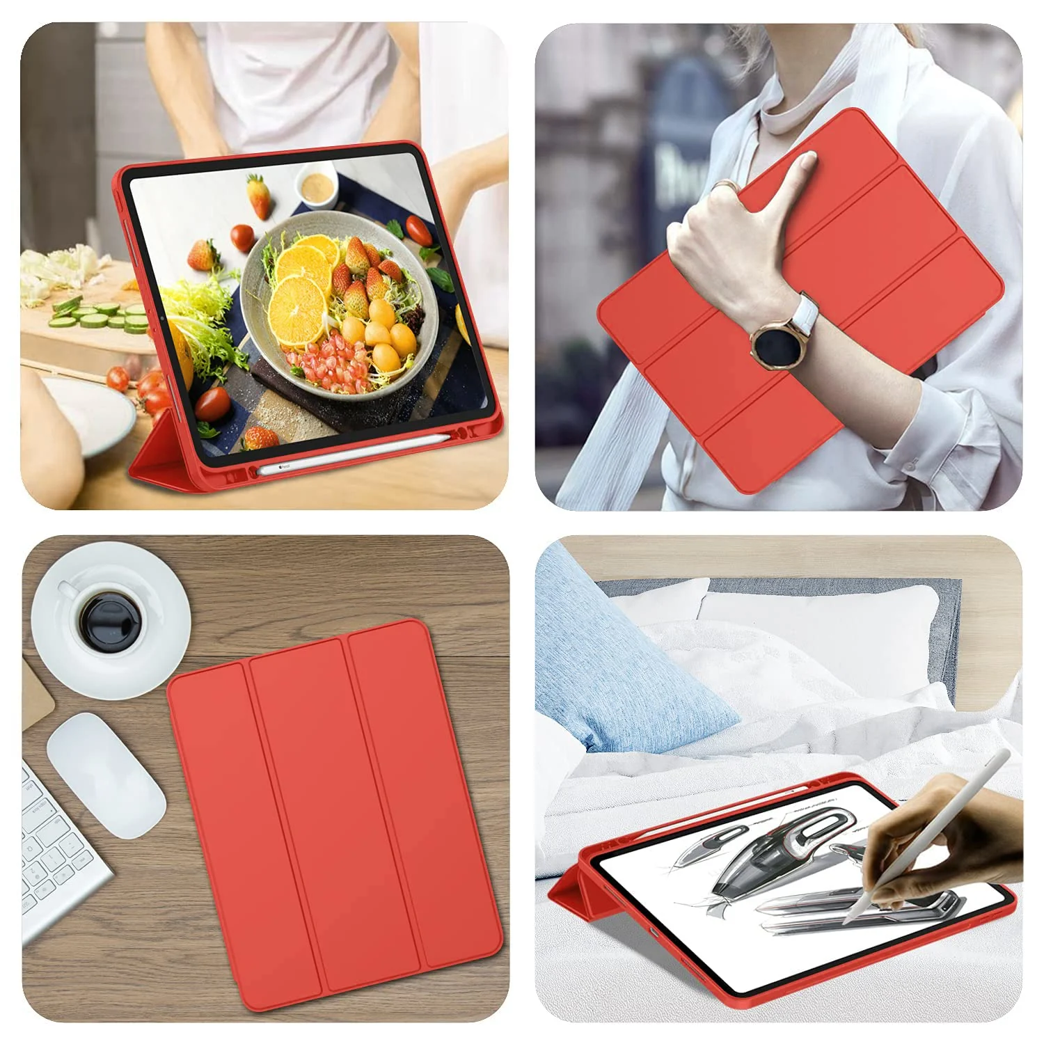 DL3 Mobilak iPad Pro 11 Inch Case 2022(4th Gen)/2021(3rd Gen)/2020(2nd Gen) with Pencil Holder, Smart iPad Case [Support Touch ID and Auto Wake/Sleep] with Auto 2nd Gen Pencil Charging - Red