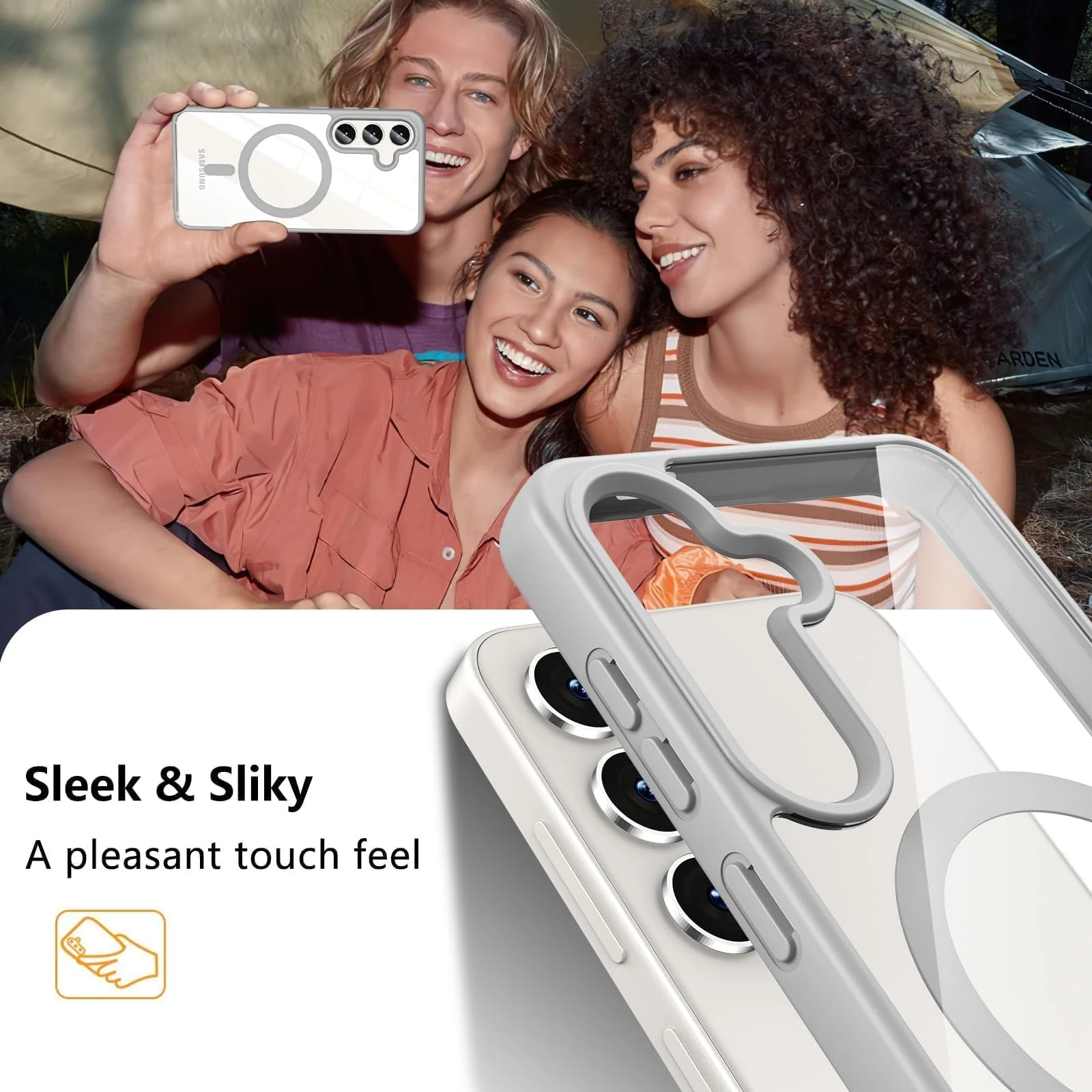DL3 Mobilak Clear TPU Case for Samsung Galaxy A56 / Galaxy A36, Compatible with MagSafe accessories, Supports wireless charging, Built-in magnetic car-mount support - Titanium
