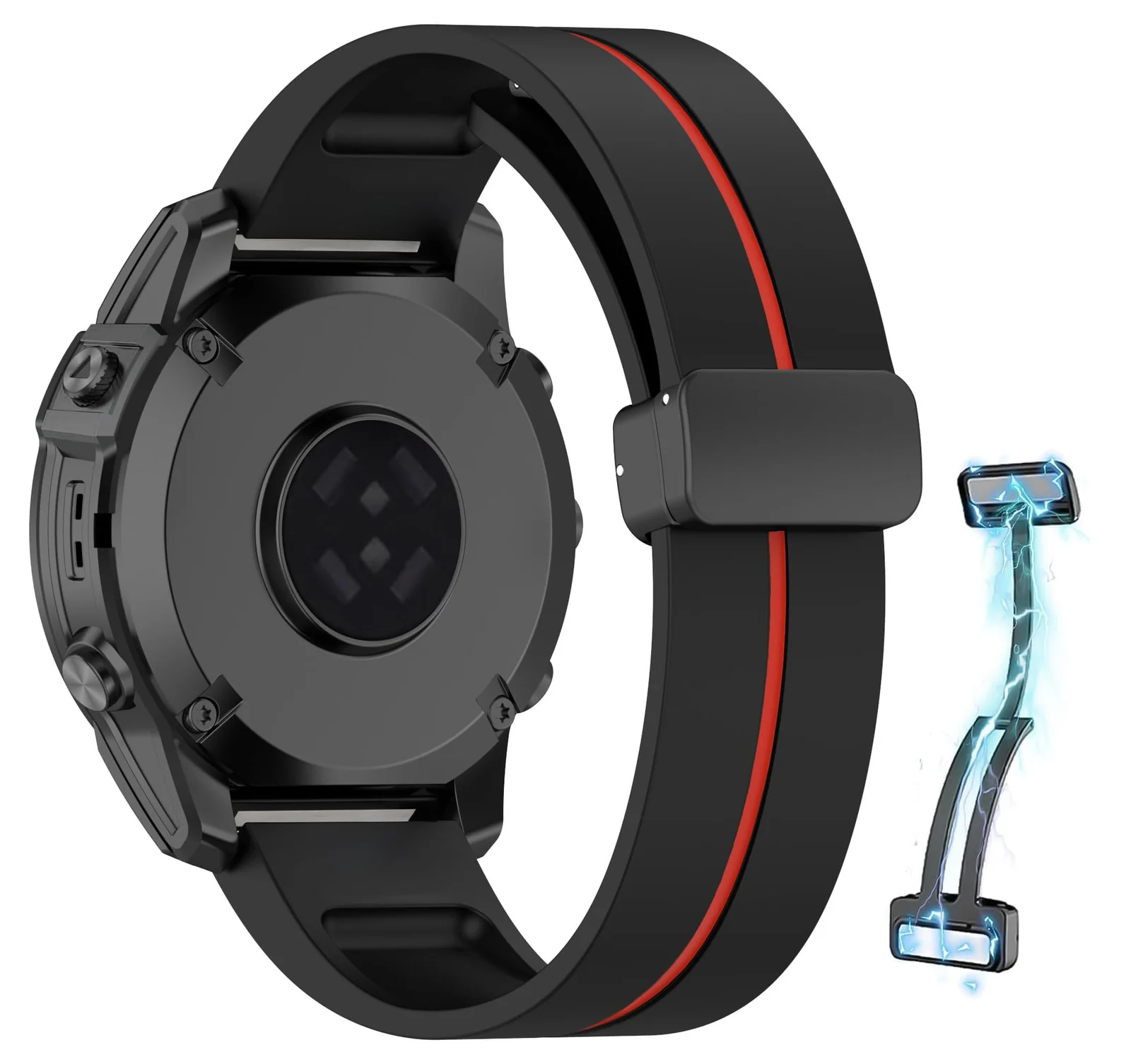 Dl3 Mobilak Strap Silicone Magnetic Buckle 20MM Compatible with Samsung Gear Sport/Watch 6/5/4/5 Pro 45MM/S2 classic/active 2 40MM 44MM/Amazfit GTS 2/2e/3/3 Pro/4/GTS 2 Mini/3 Mini/4 (Red Black)