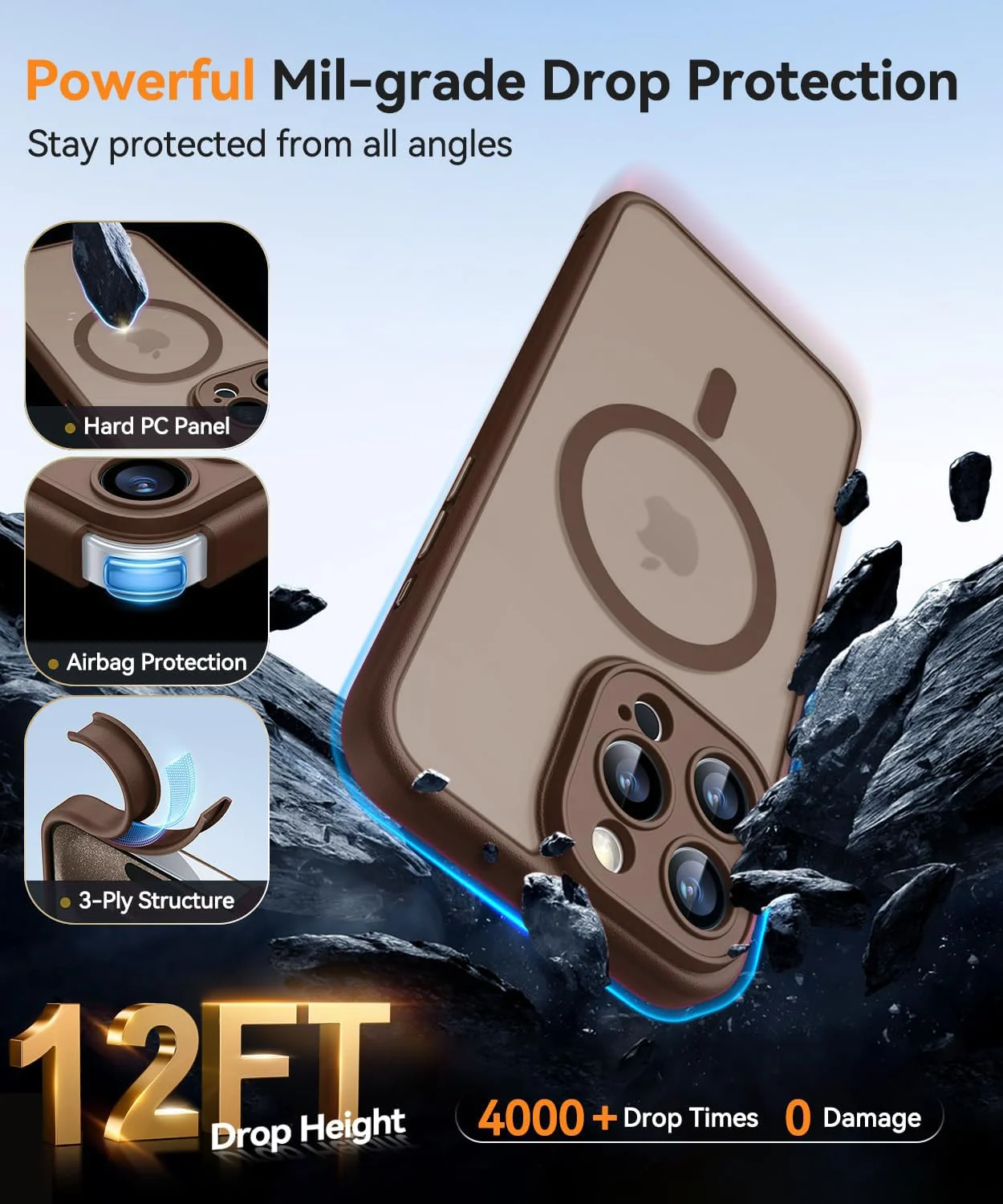 DL3 Mobilak Translucent Matte Case for iPhone 14 Pro, Compatible with MagSafe accessories, Supports wireless charging, Camera protection - Brown