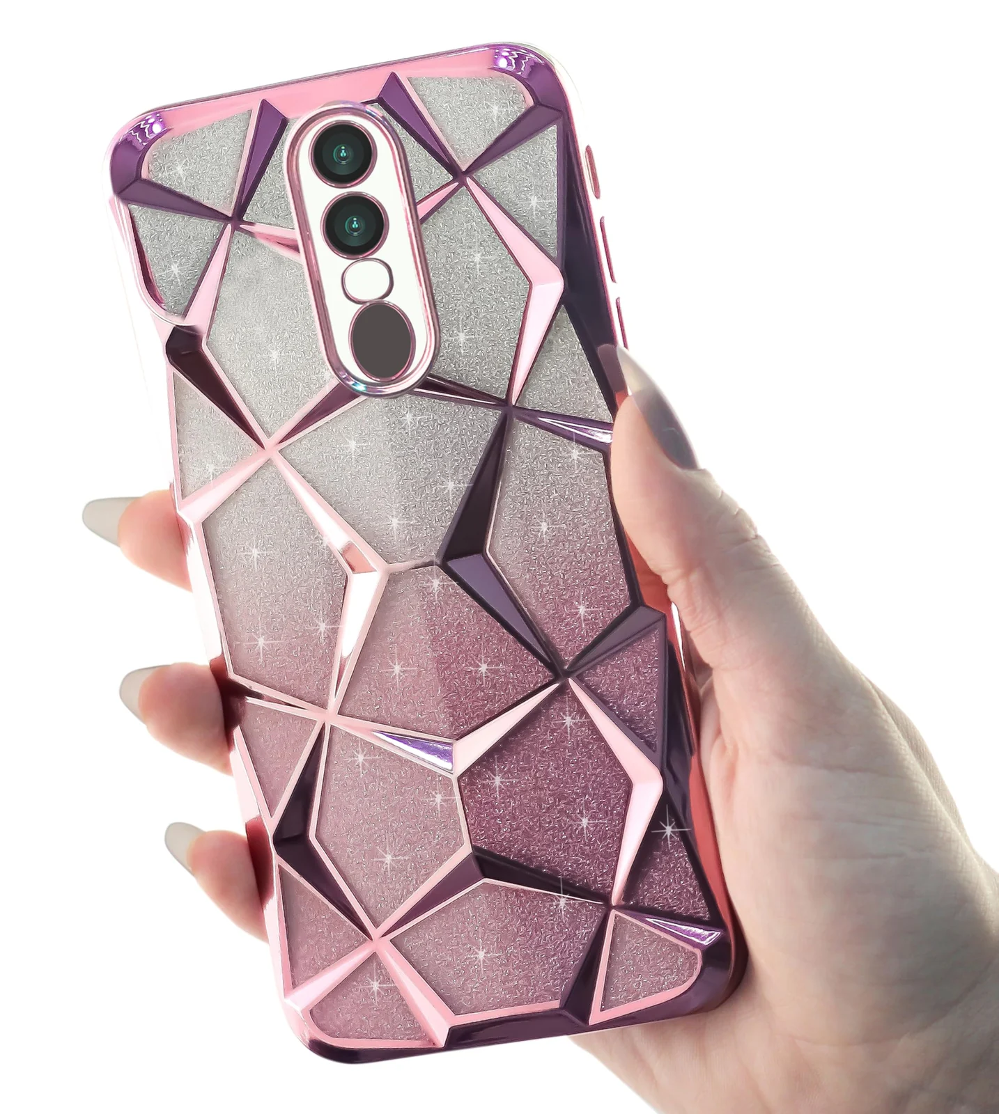 DL3 Mobilak Compatible with OPPO F11 Case Plating Bling Gradient Glitter Clear Cover Soft TPU Silicone Cute Camera Protection Shockproof Back for Women Girls Case - Pink