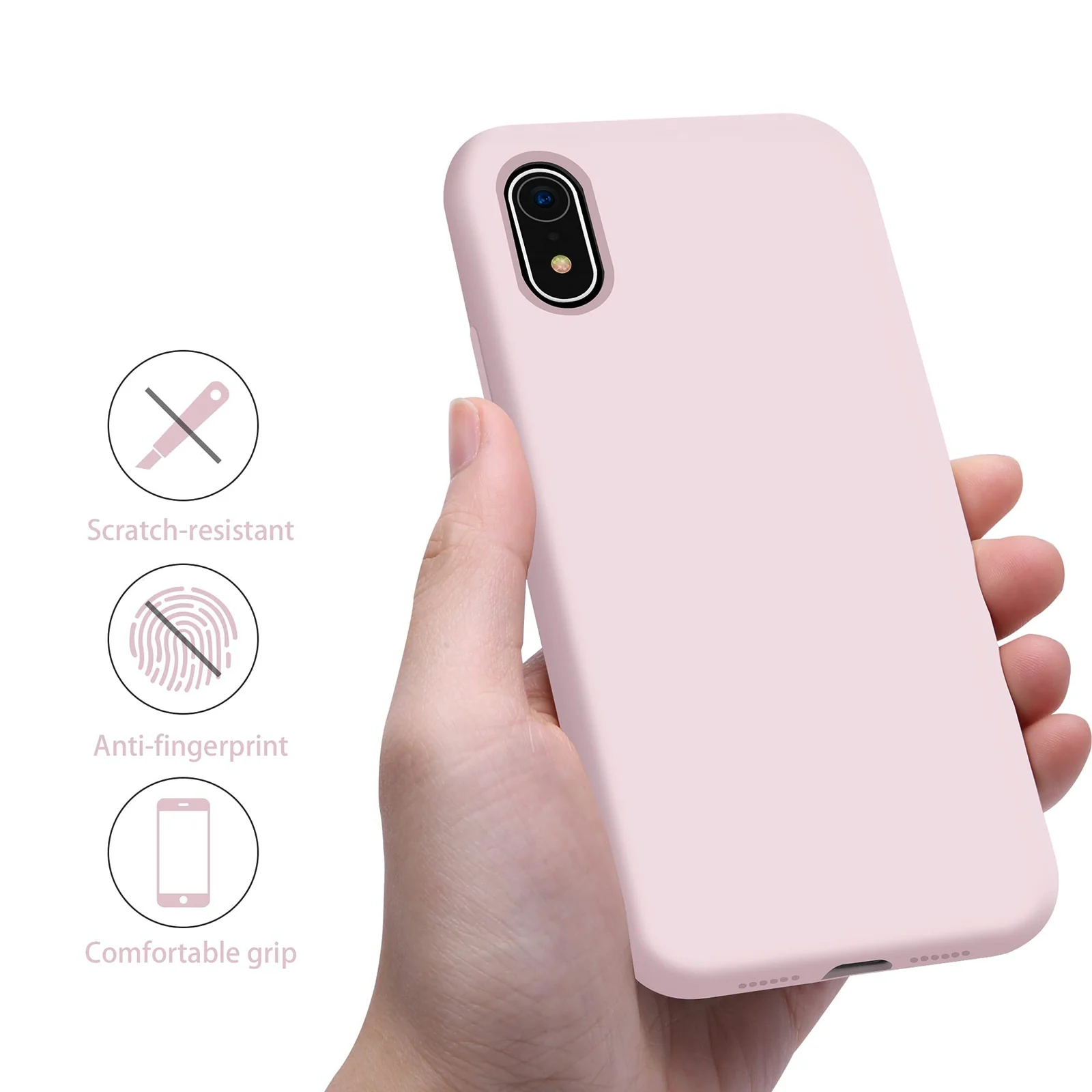 DL3 Mobilak Liquid Silicone Protective Case with Soft Microfiber Lining for iPhone XR - Ice Pink