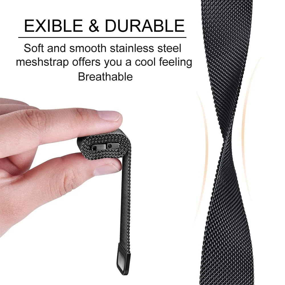 DL3 Mobilak Bracelet Compatible with Huawei Watch Fit, Stainless Steel Replacement Straps, Mesh Metal Watch Strap, Magnetic Adjustable Replacement Strap Compatible with Huawei Watch Fit - Black