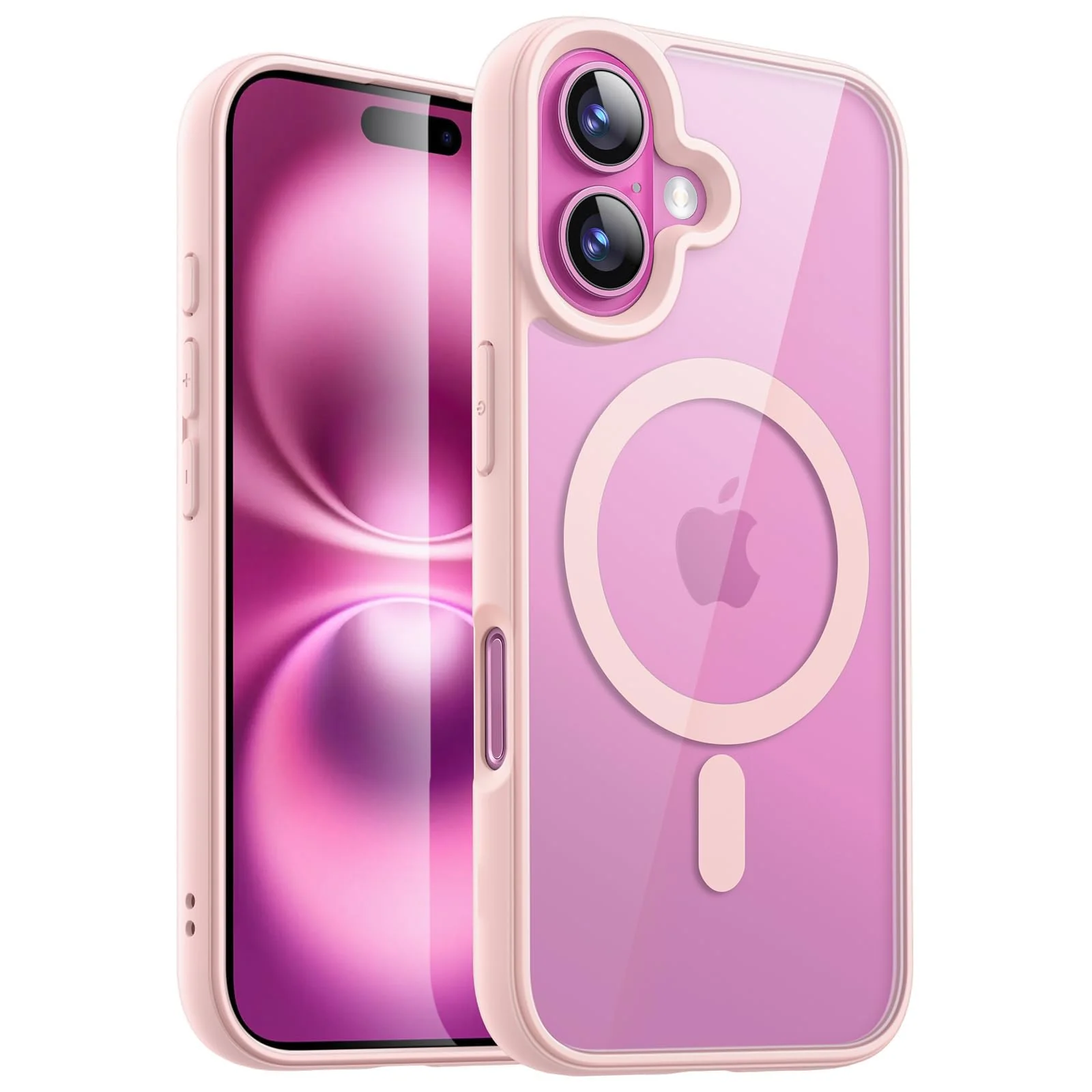 DL3 Mobilak Magnetic Case for iPhone 16+ Plus 6.7-Inch Compatible with MagSafe, Shockproof Phone Bumper Cover, Solid Color Matte TPU Frame, Anti-Scratch Clear Back - Pink Sand