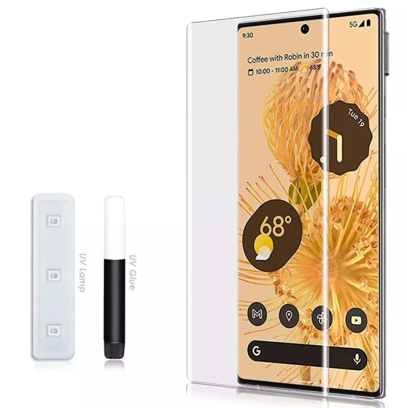 DL3 Mobilak Full Glass Screen Protector For Google Pixel 8 Pro UV Tempered Glass Full Glue Cover Screen Protector For Fingerprint Unlock Screen Glass Film - Clear