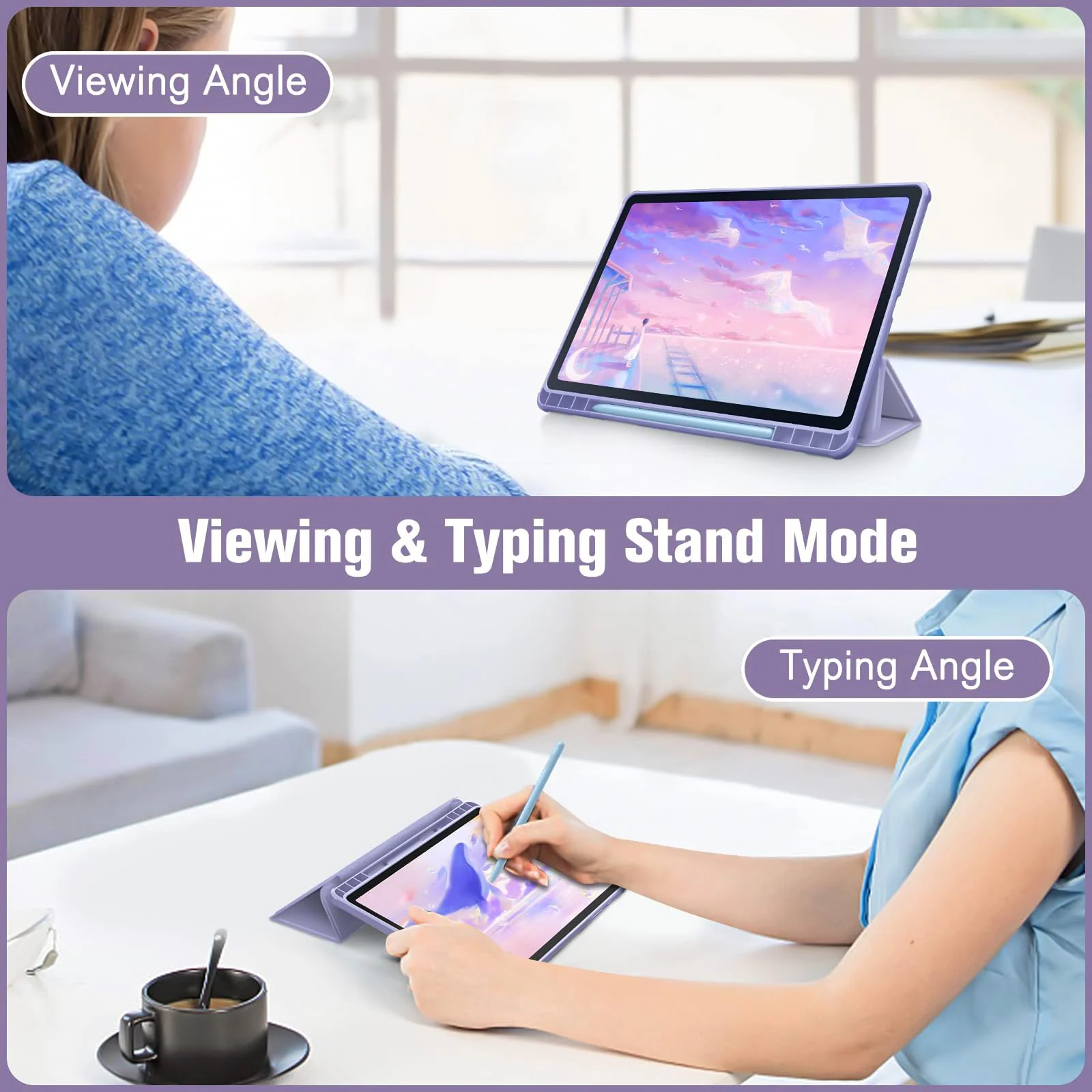 DL3 Mobilak Hybrid Slim Case for Samsung Galaxy Tab S6 Lite 10.4'' 2020 Model SM-P610 (Wi-Fi) SM-P615 (LTE) with S Pen Holder, Cover with Clear Transparent Back Shell, Auto Wake/Sleep - Lilac Purple