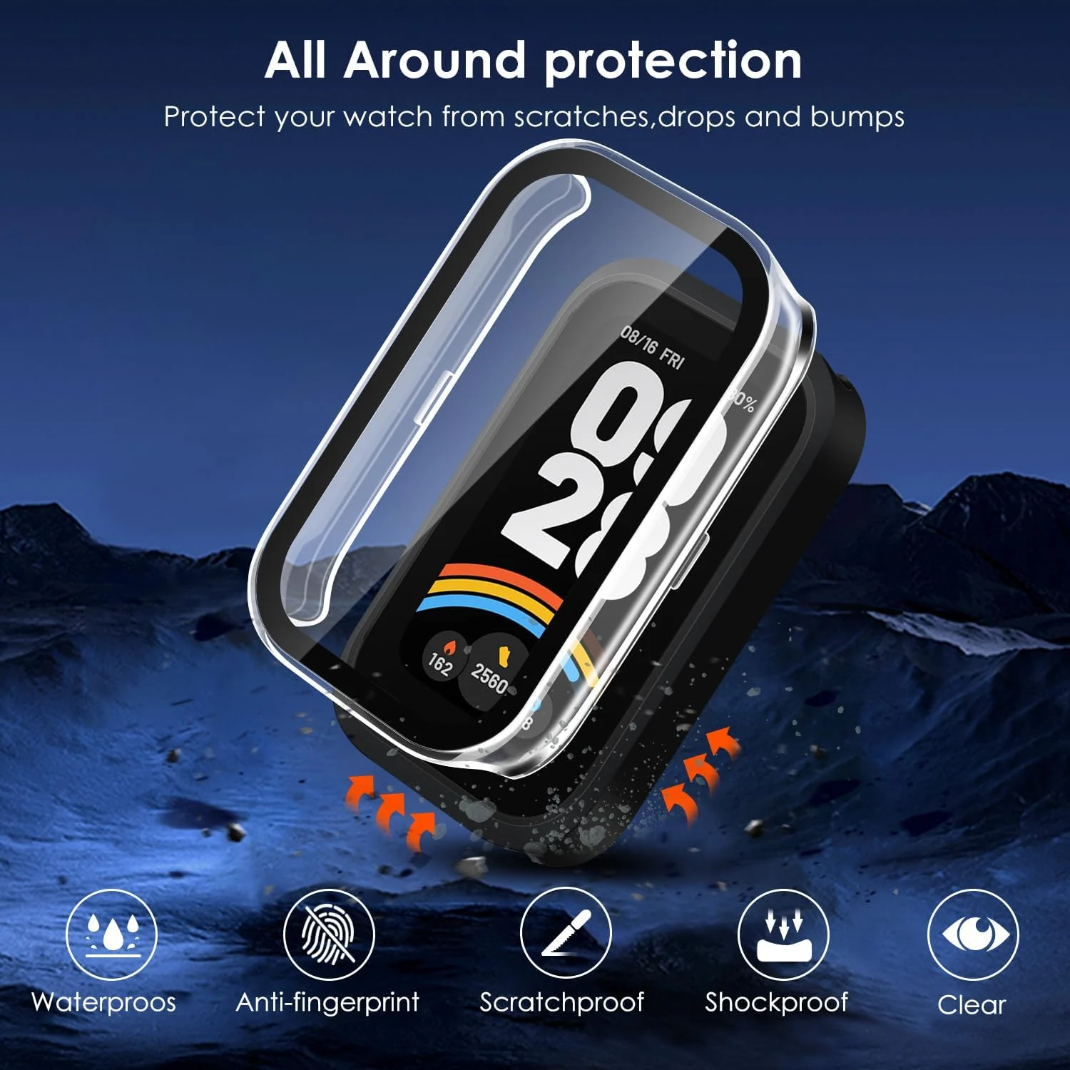 DL3 MOBILAK Full-Coverage Watch Case with Tempered Glass for Xiaomi Smart Band 9 Active, Clear