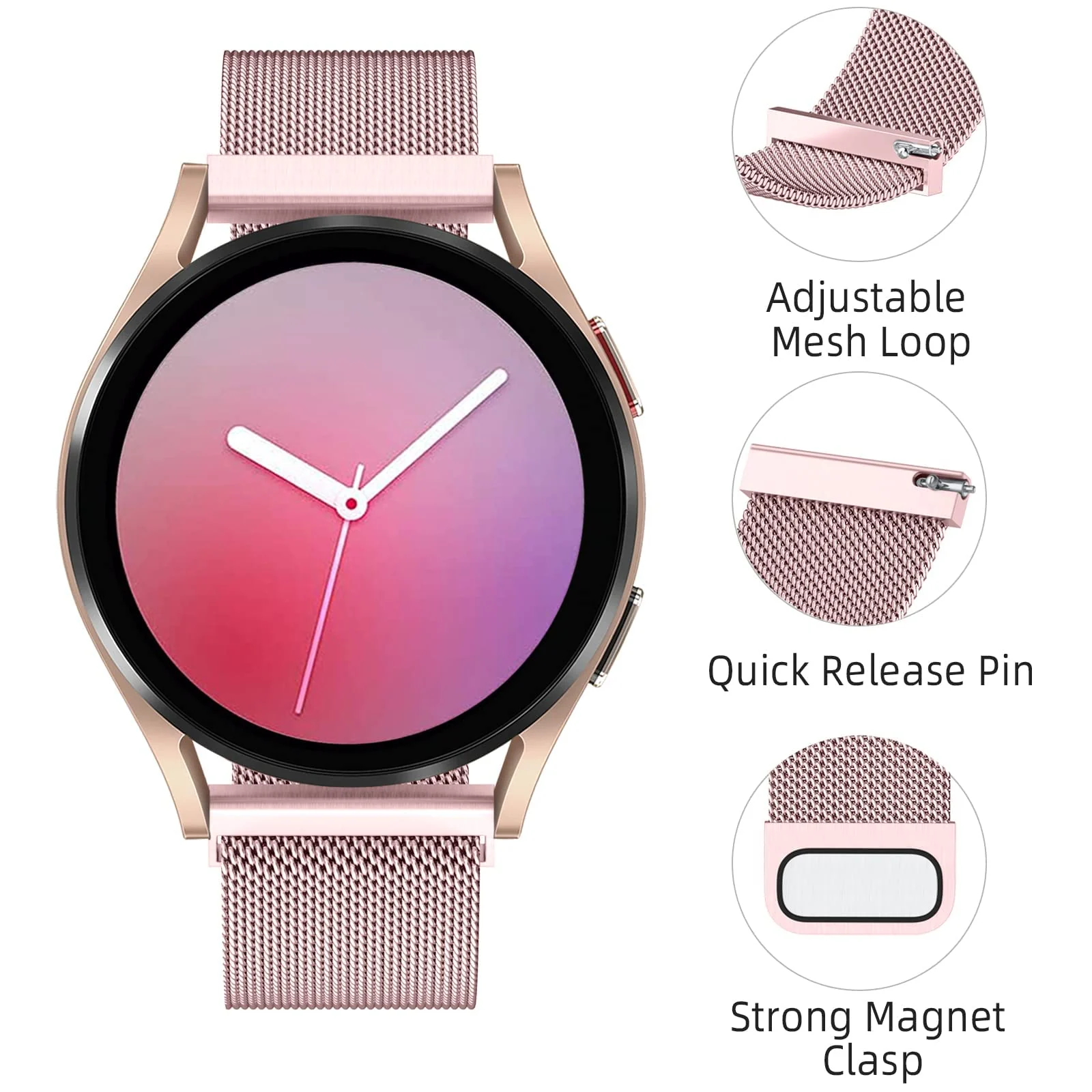DL3 Mobilak Band stainless steel Magnetic 22MM Strap For Samsung Galaxy Watch 3 45mm/Watch 46mm/Gear S3/Huawei watch GT4 GT3 46MM/Watch 3&4/3&4 Pro/GT2E/GT2 Pro/GT GT2 46MM/Amazfit GTR 2/2e/3/4/3 Pro - Pink