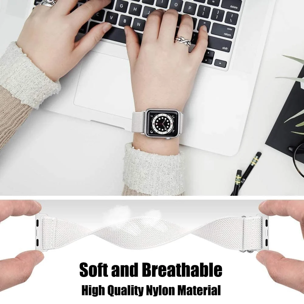 DL3 Mobilak Nylon Solo Loop Straps For Apple Watch Band 49mm 45mm 44mm 42mm 41mm 40mm 38mm, Elastic Wristbands for iwatch Ultra Series 9 8 7 6 5 4 3 2 1 Se (A. , 38MM/40MM/41MM) - A.White