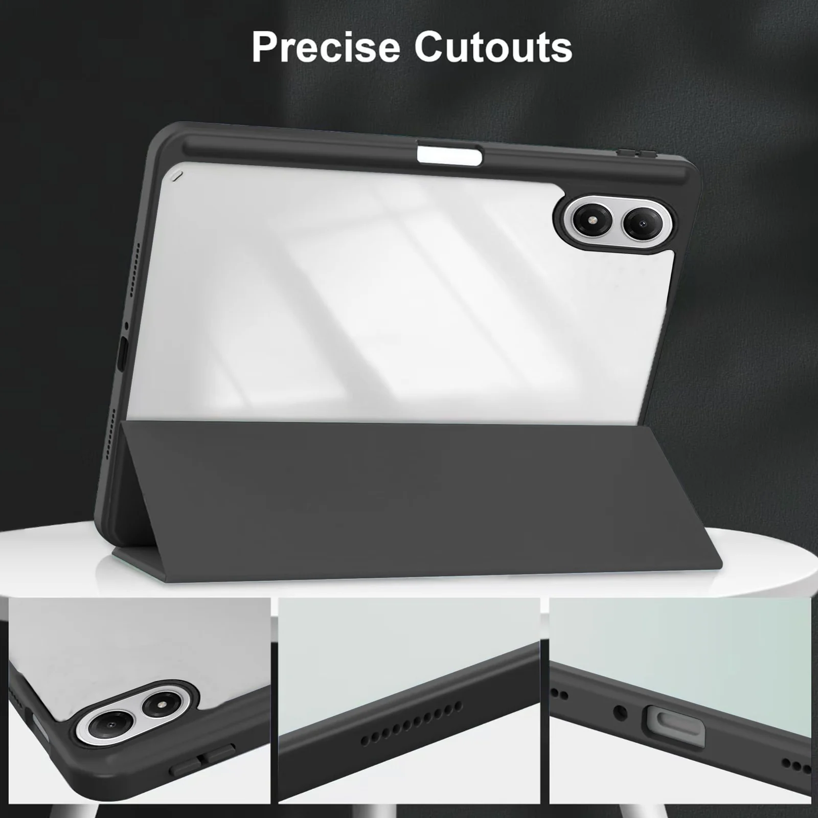 DL3 Mobilak Case for Huawei Matepad 12X 2024 / MatePad Air 12 inch 2024 with Built-in Pencil Holder, Clear Transparent PC Back, Shockproof Tri-Fold Stand Tablet Cover, Auto Wake/Sleep - Black