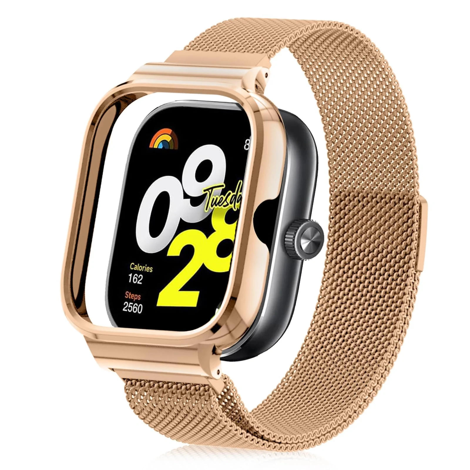 DL3 Mobilak Strap Compatible with Xiaomi Redmi Watch 4, Men and Women Adjustable Metal Stainless Steel Mesh Magnetic Breathable Replacement Wristband Watch Bands for Redmi Watch 4 - Rose Gold