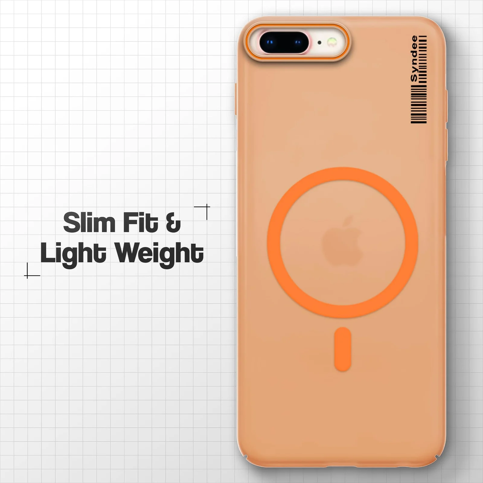 DL3 Mobilak Translucent Matte Case for iPhone 7 Plus / iPhone 8 Plus, Compatible with MagSafe accessories, Shock-absorbing protection, Integrated ring holder - Orange