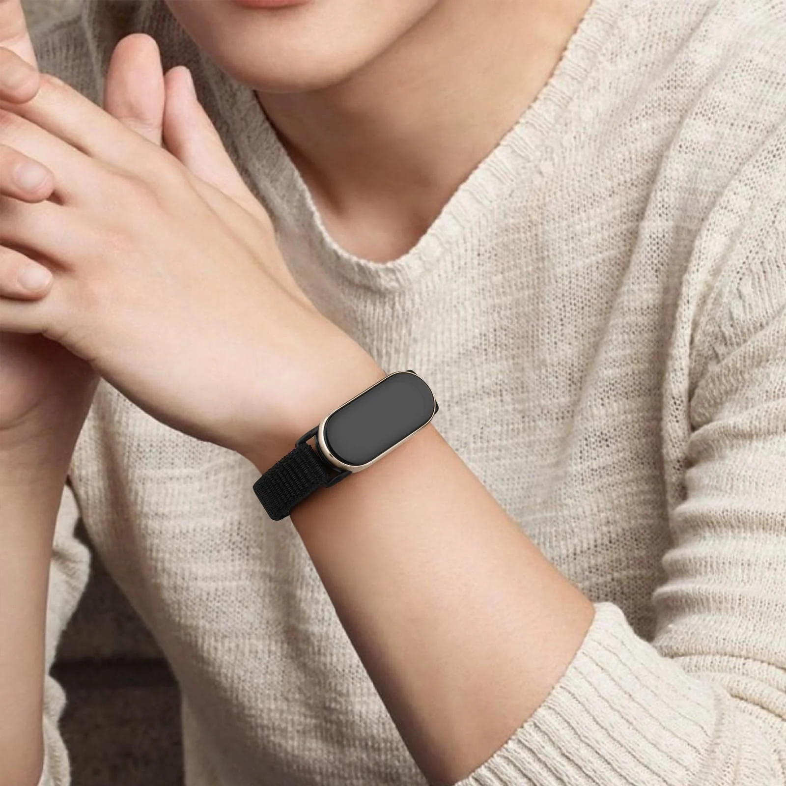 DL3 Mobilak Nylon Sport Band Compatible with Xiaomi Mi Band 10/9/8 for Women Men, Soft Adjustable Breathable Sport Loop Watch Strap Replacement Wristband for Xiaomi Smart Band 8/9/10 - Black