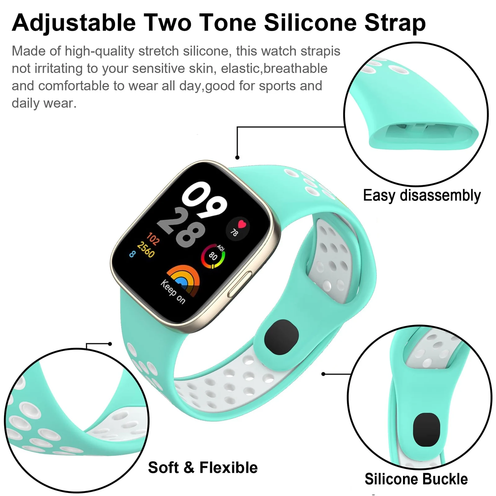 DL3 Mobilak Strap For Xiaomi Redmi Watch 3 (Not for Redmi Watch 3 Lite/Active), [Breathable] Soft Silicone Strap, Two Tone Band, Silicone Replacement Strap - Black