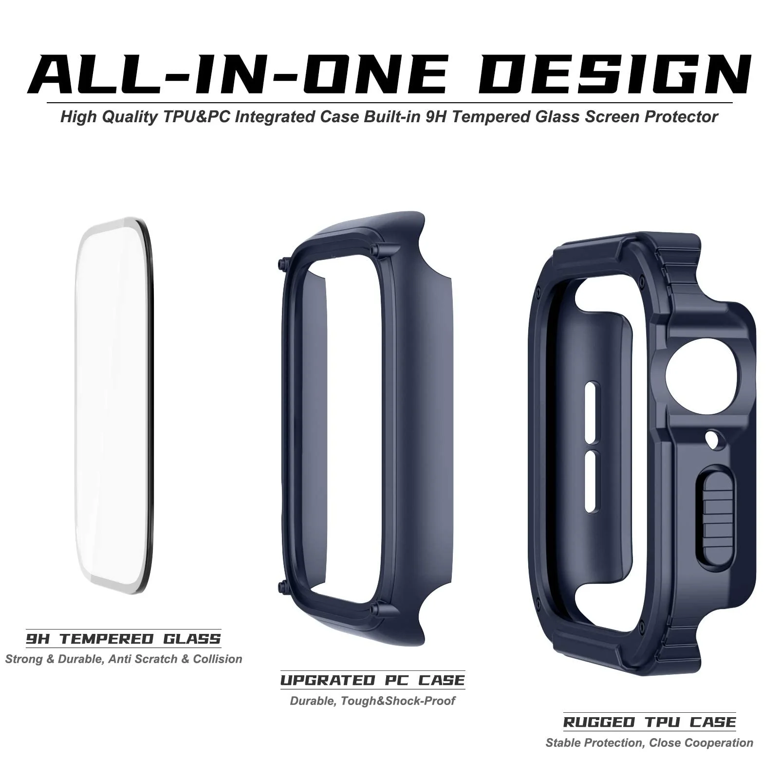 DL3 Mobilak Rugged Apple Watch Case 44mm Series 6/5/4/SE2/SE with Built-in Glass Screen Protector, Durable Military Grade Drop-Proof Protective Cove Full Coverage Shock-Proof Bumper - Blue