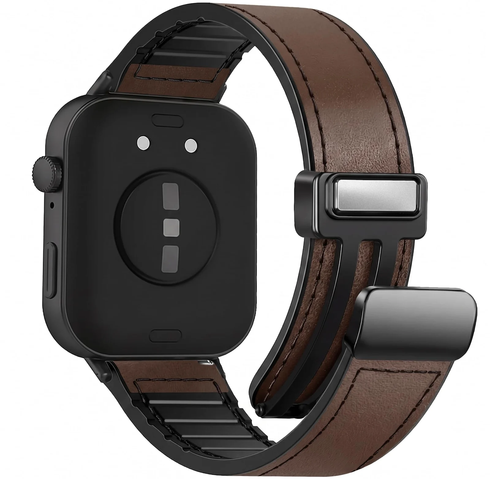 DL3 Mobilak Compatible with Huawei Watch Fit 5 / Fit 5 Pro / Fit4 / 4 Pro/Fit 3 Strap for Women Men, Soft Flexible Leather Silicone Hybrid Sport Wristband Magnetic Buckle Bracelet Replacement Strap - Dark Brown
