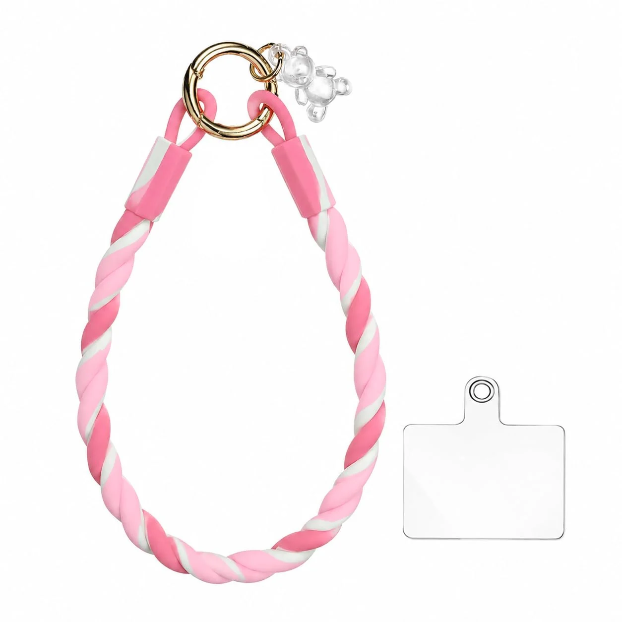 DL3 Mobilak Silicone Crystal Lanyard, 30cm Phone Wrist Strap Lanyard Keychain Office Wrist Strap with Clasp and Bear for Women Phone ID Card, Keys Strap - Pink Gradient