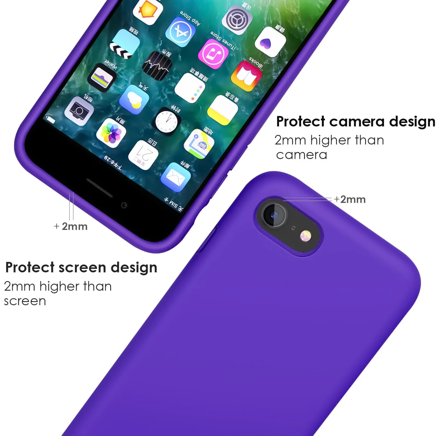 DL3 Mobilak Liquid Silicone Protective Case for iPhone SE 2022, SE 2020, iPhone 7, iPhone 8 with Camera Protection and Microfiber Lining - Violet