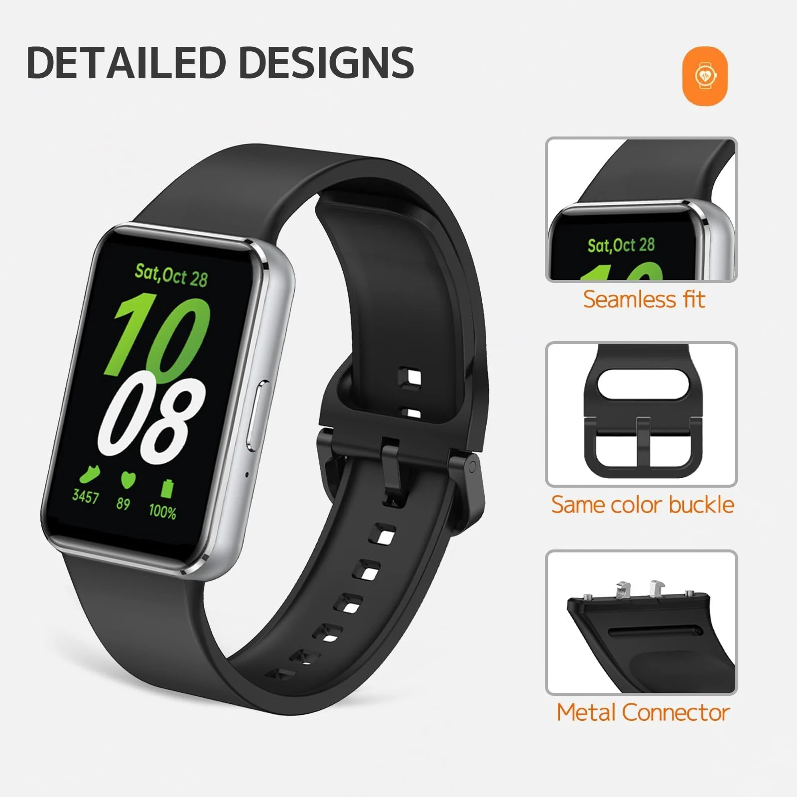 DL3 MOBILAK Silicone Bracelet for Samsung Galaxy Fit 3 Strap, Soft Silicone Sport Replacement Strap For Women/Men, Adjustable Waterproof Sports Band - Black