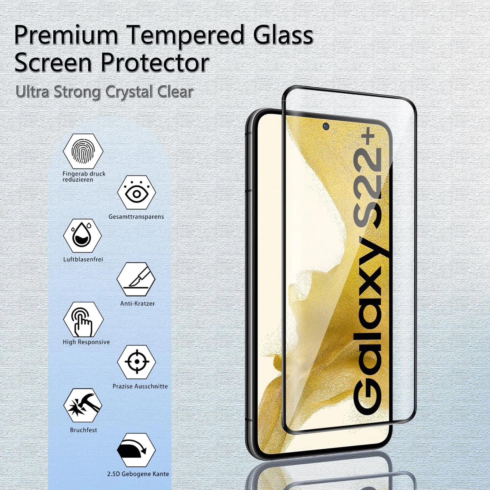 DL3 Mobilak Screen Protector for Samsung Galaxy S22 Plus 5G, Tempered Glass Screen Saver Premium HD Protective, Scratch Resistant, NO-Bubble, 9H Hardness, Full Coverage Film - Clear