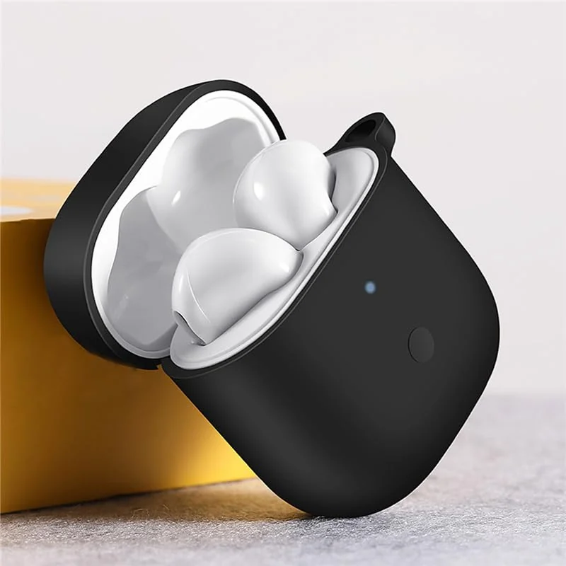 DL3 Mobilak Silicone Cover Case Compatible with realme Buds Air Portable Protective Case Cover With Keychain For realme Buds Air - Black
