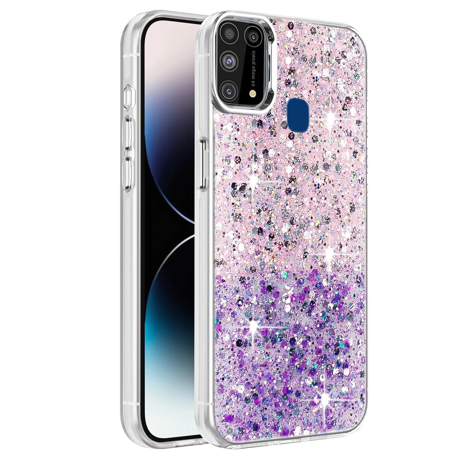 DL3 Mobilak Glitter Rhinestone Protective Case for Samsung Galaxy M31 / M21s with Shockproof Design - Pink Purple