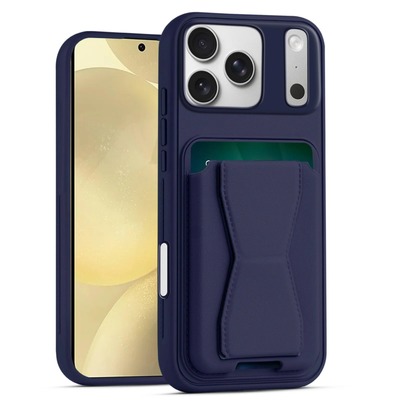 DL3 Mobilak Leather Wallet Case Compatible with iPhone 17 Pro Max 6.9-Inch, Leather Back Cover With TPU Frame, Shockproof Protective Phone Case with Card Holder Stand - Blue