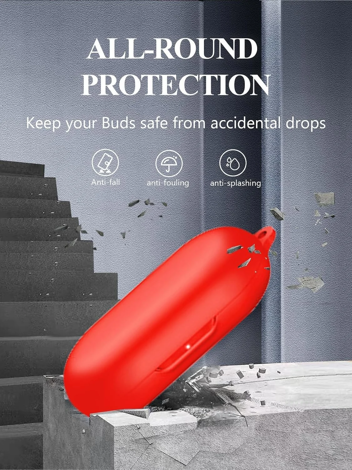 MOBIGON Silicone Earbuds Case with Carabiner for Anker Soundcore V30i, Red
