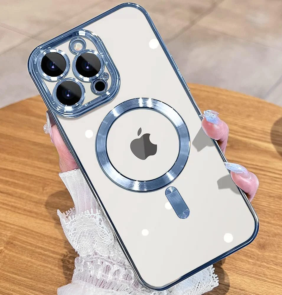 DL3 MOBILAK Case for iPhone 13 Pro (6.1 Inch) Compatible with MagSafe, with Camera Lens Protector, Magnetic Clear Case Slim Plated Protective Case - Sierra Blue