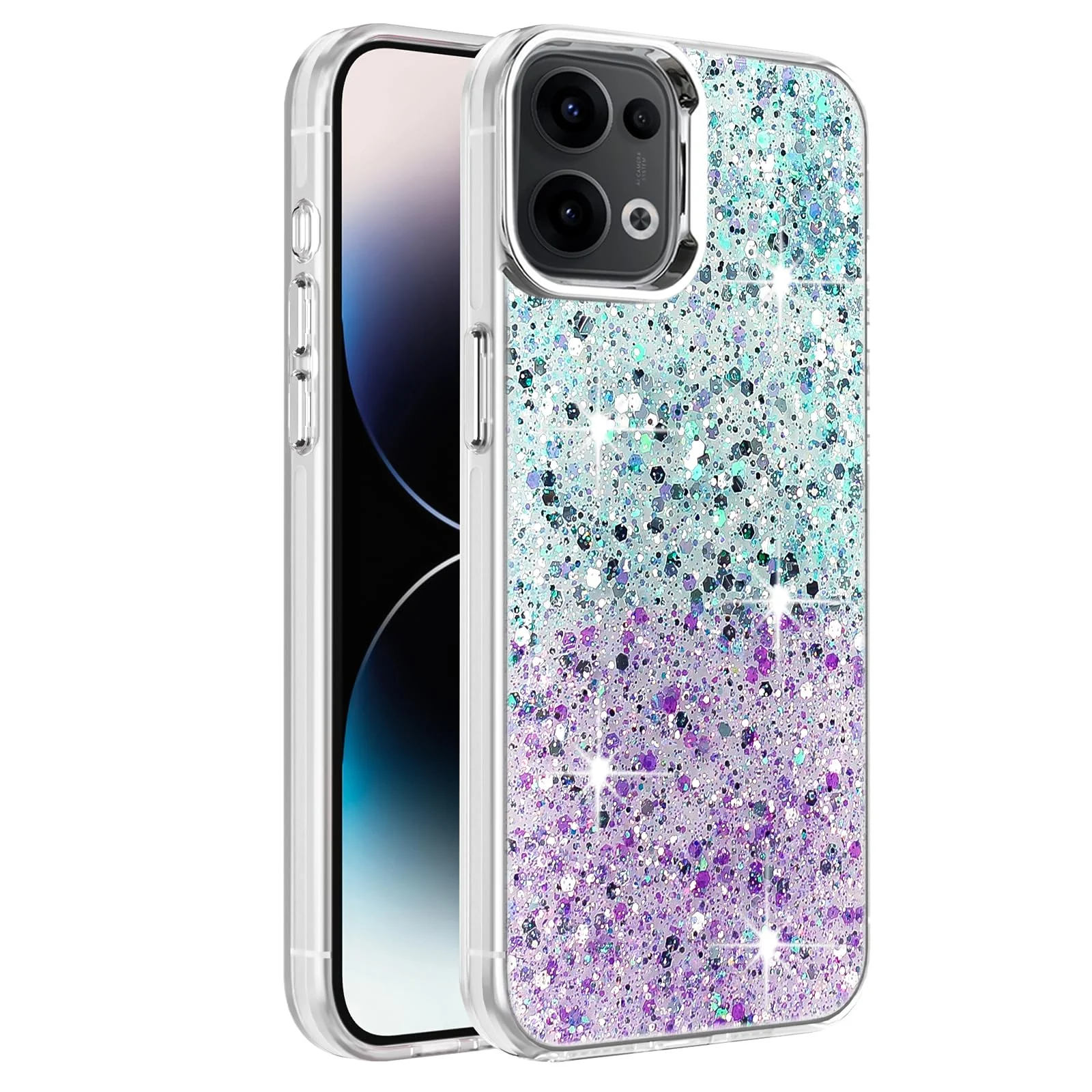 Oppo Reno 13 5G / Oppo Reno13 5G Case / Clear Glitter Bling Sparkly — DL3 Mobilak Glitter Protective Case for OPPO Reno 13 5G / OPPO Reno13 5G, Supports wireless charging, Camera protection, Shock-absorbing protection