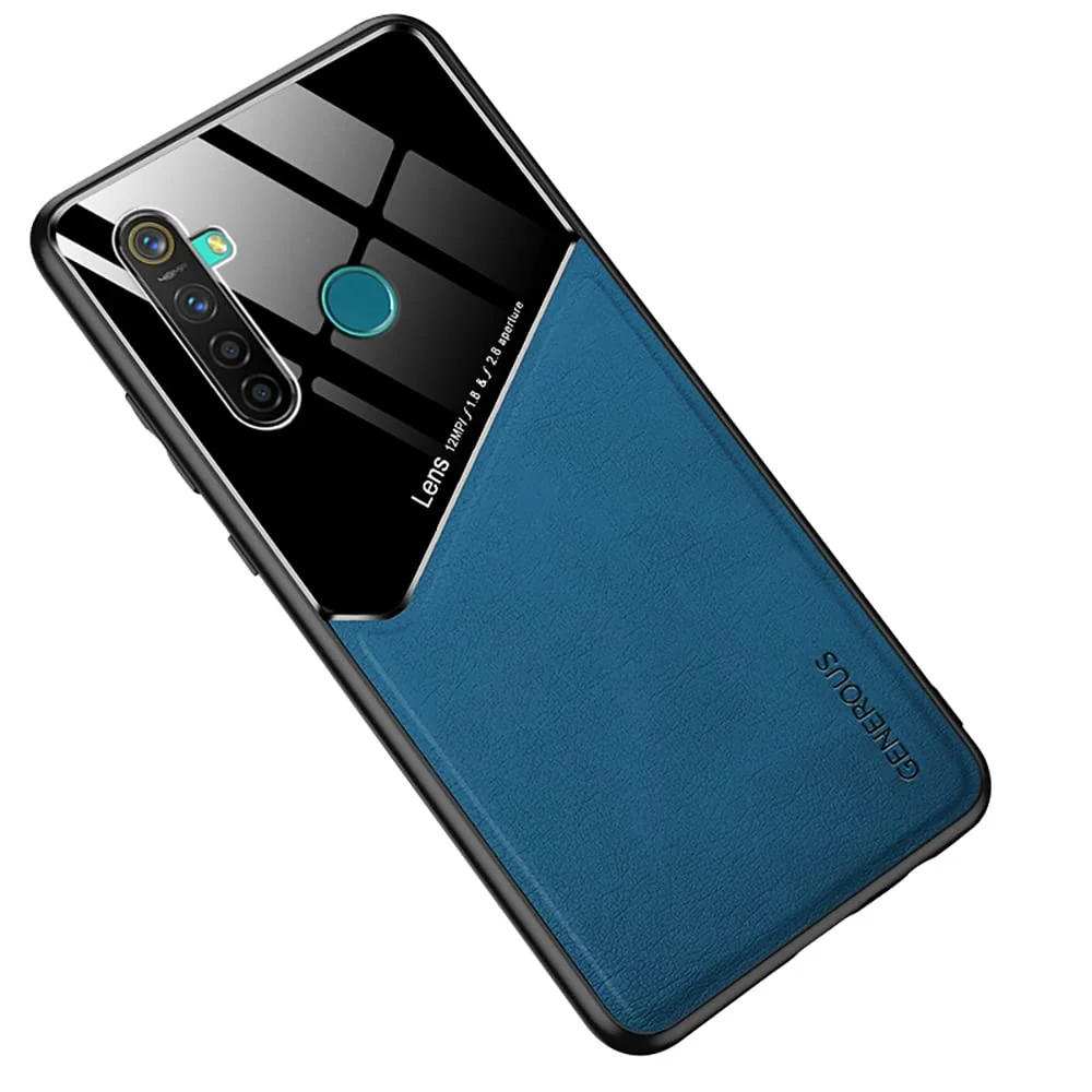 DL3 Mobilak Leather and PC Protective Case for OPPO realme 5 / 5s / 5i / 6i / C3 / Narzo 10A, Built-in magnetic car-mount support, Shock-absorbing protection - Blue