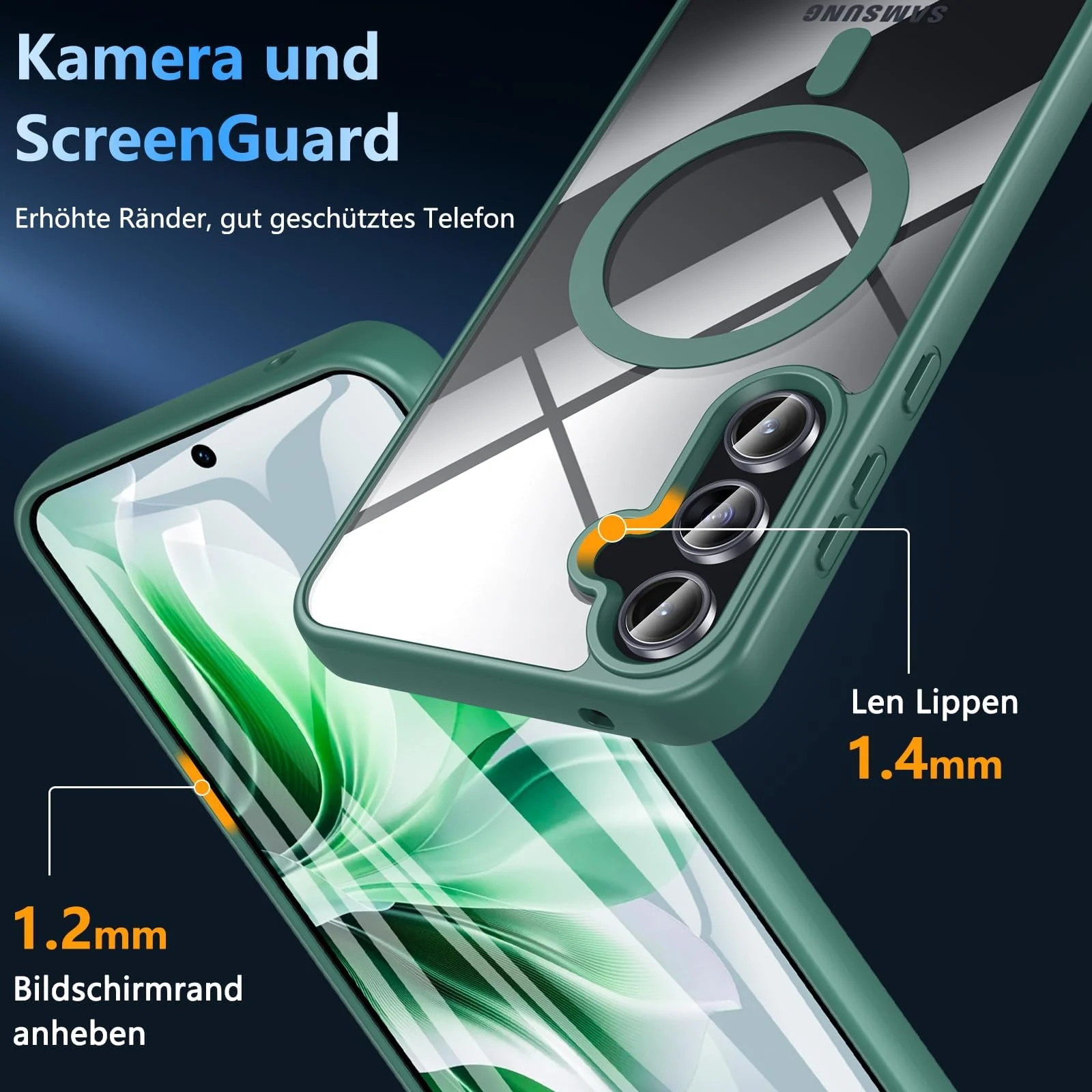 DL3 Mobilak Clear TPU Case for Samsung Galaxy S23 FE 6.4-Inch, Compatible with MagSafe accessories, Supports wireless charging, Shock-absorbing protection - Green