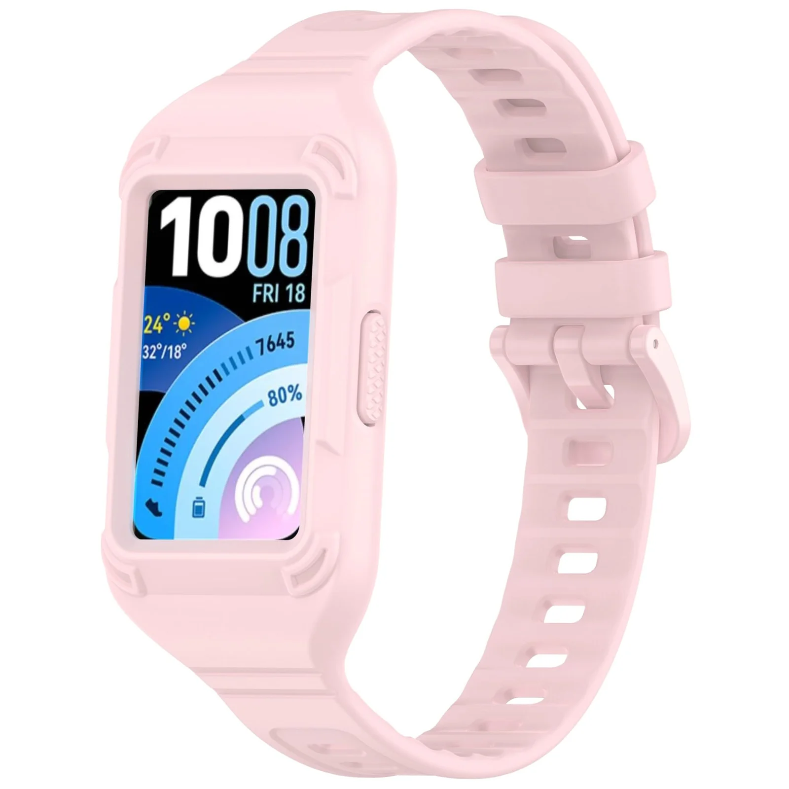 MOBIGON Rugged Silicone Strap with Bumper Case for Huawei Band 11 Pro, Pink
