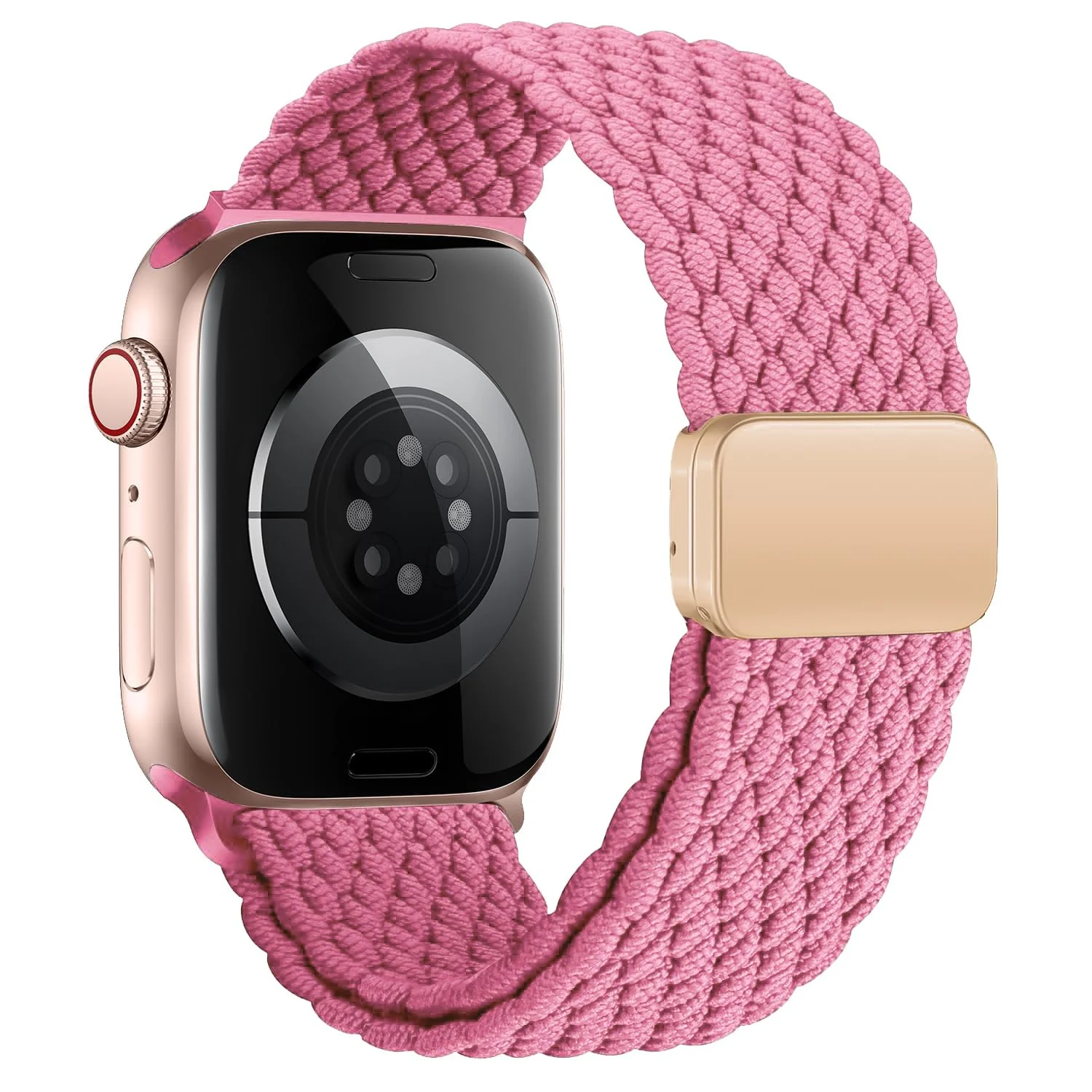 DL3 Mobilak Sport Solo Loop Compatible with Apple Watch Band 42mm 44mm 45mm 46mm 49mm for Women Men, Magnetic Strap Stretchy Braided Wristband for iWatch Series 11 10 9 8 7 6 5 4 3 Ultra 3 2 1 SE SE2 - B-Pink