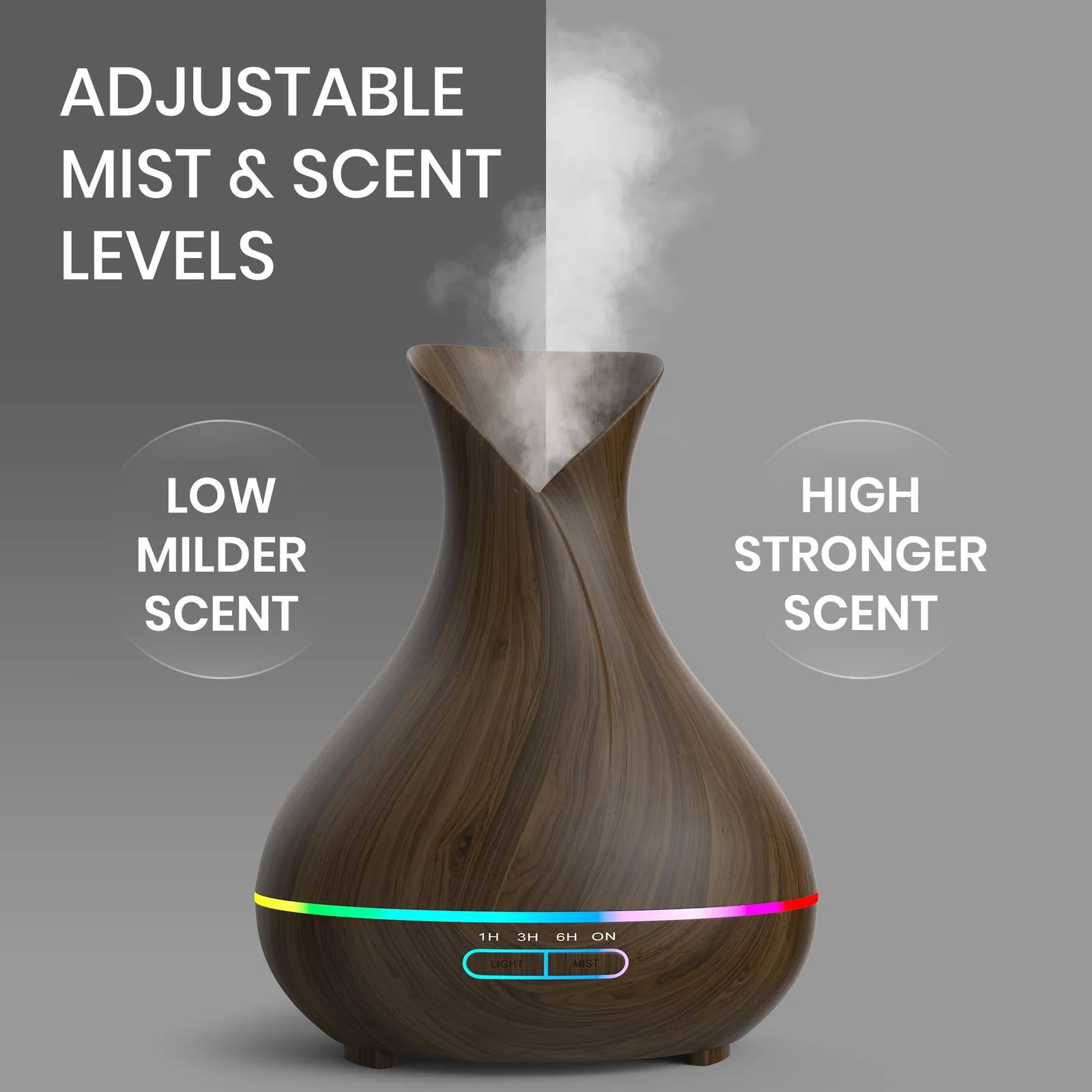 Mobigon Essential Oil Diffuser, Aromatherapy Diffuser 500ml with Remote Control, 4 Timer & Auto-Off Safety Switch, 7 Color LED Lights Mode, 10 Hours Quiet Humidifier for Bedroom - Dark Woody