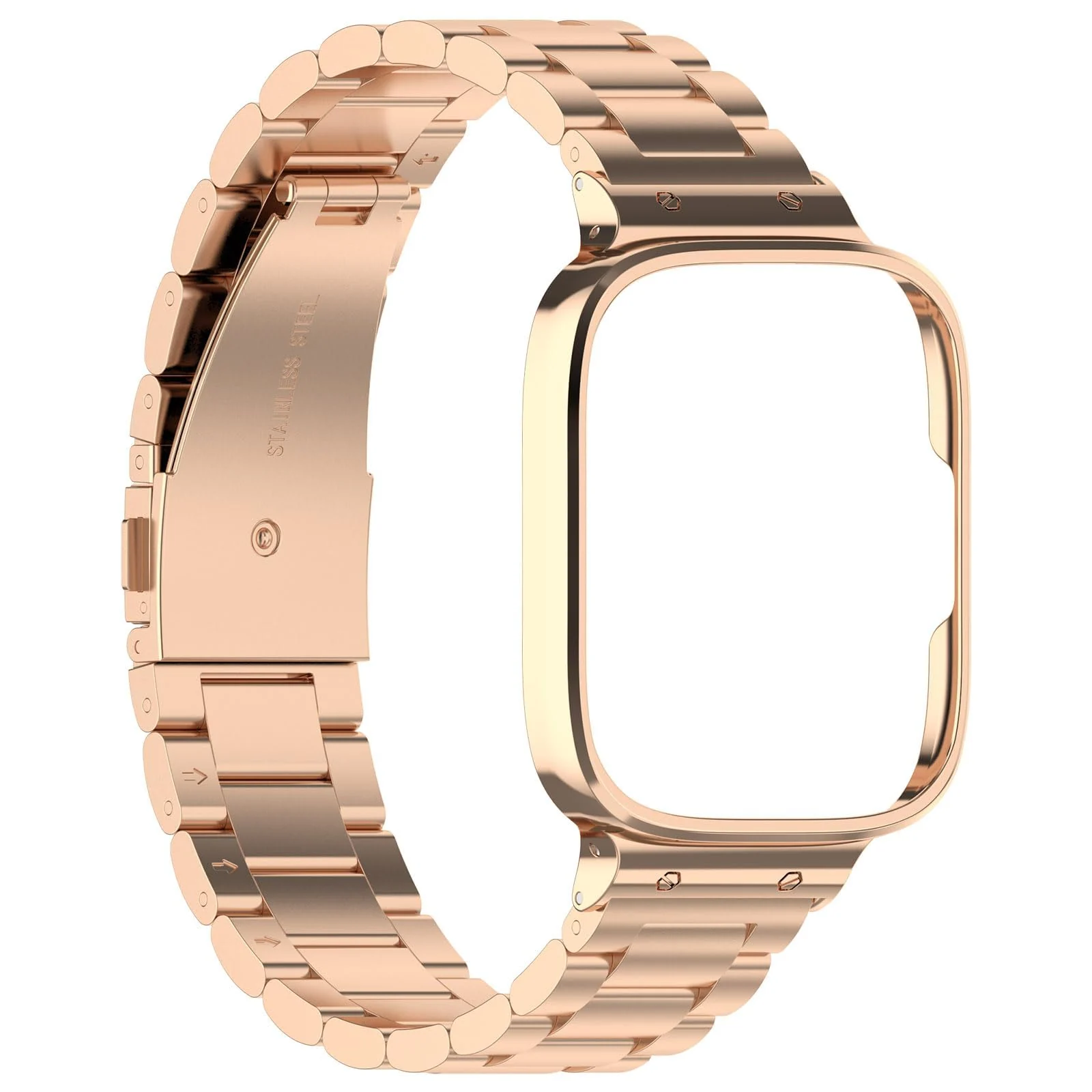 DL3 Mobilak Compatible with Xiaomi Redmi Watch 3 Band With Case, Metal Stainless Steel Bands Adjustable Wristbands Smartwatch Accessories for Redmi Watch3 Strap With Cover for Women Men - Rose Gold