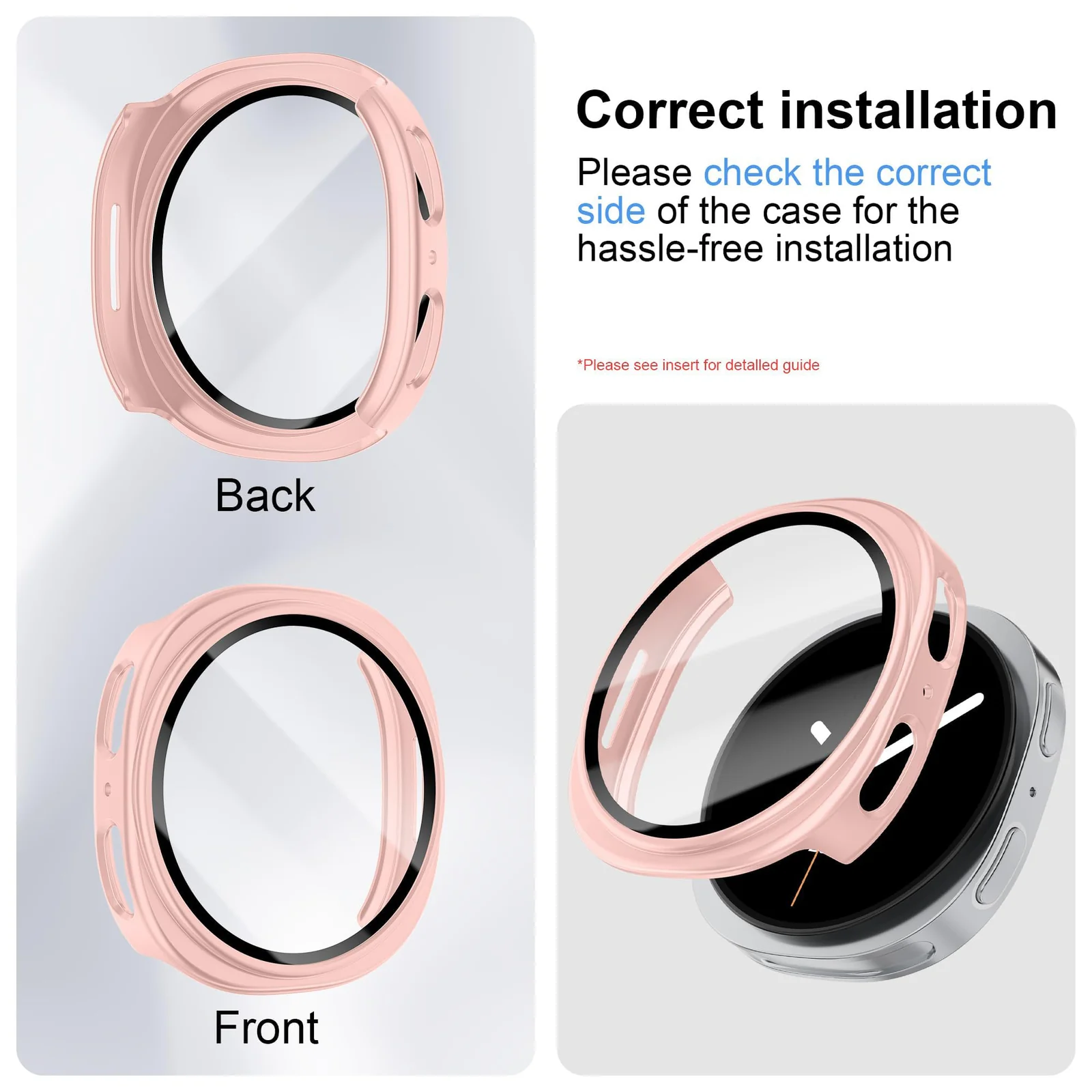 DL3 Mobilak Case Compatible with Samsung Galaxy Watch 8 44mm, Full Coverage Slim Hard Case Protective Bumper Built-in Tempered Glass Screen Protector Shell for Galaxy Watch8 44 mm - Pink
