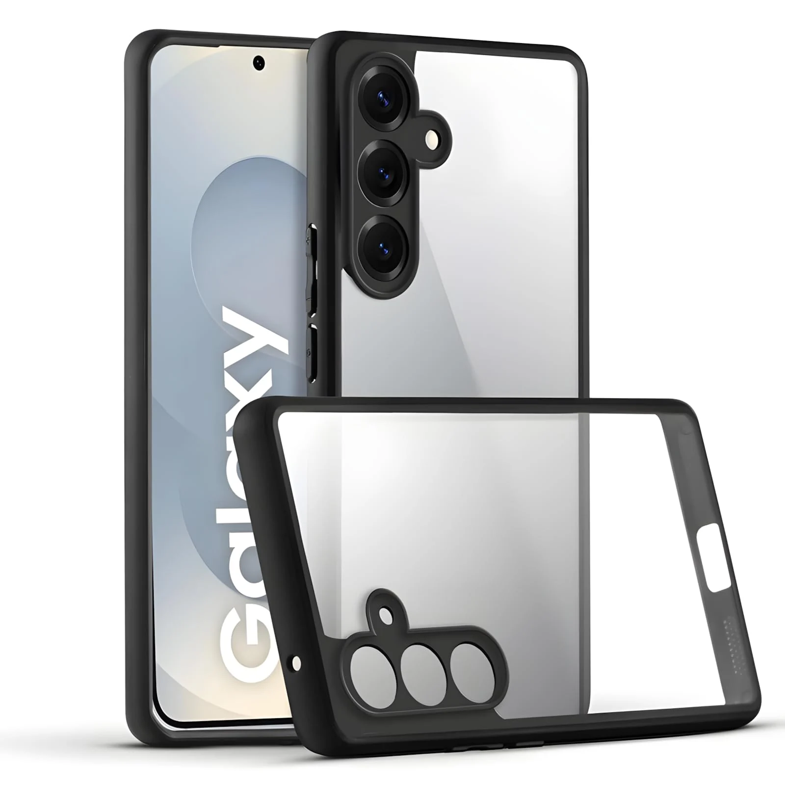 DL3 Mobilak Clear PC and TPU Protective Case for Samsung Galaxy S25 FE with Camera Protection and Military-Grade Protection - Black