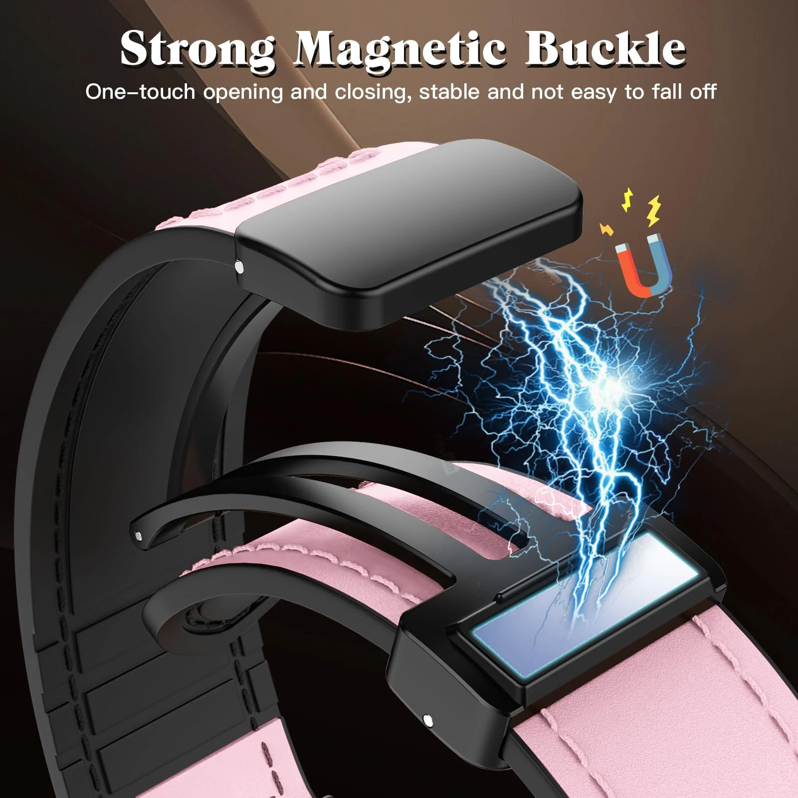 DL3 Mobilak Leather Bands Compatible with Apple Watch Band 49mm 45mm 44mm 42mm, Leather Magnetic Buckle Design Strap For iWatch Ultra Ultra 2 SE Series 9 8 7 6 5 4 3 2 1 Wristband For Men Women - Pink