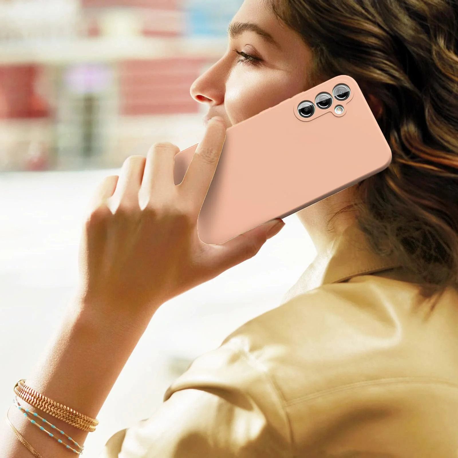 DL3 Mobilak Soft Silicone Protective Case for Samsung Galaxy A24 4G with Microfiber Lining and Shockproof Design - Light Orange