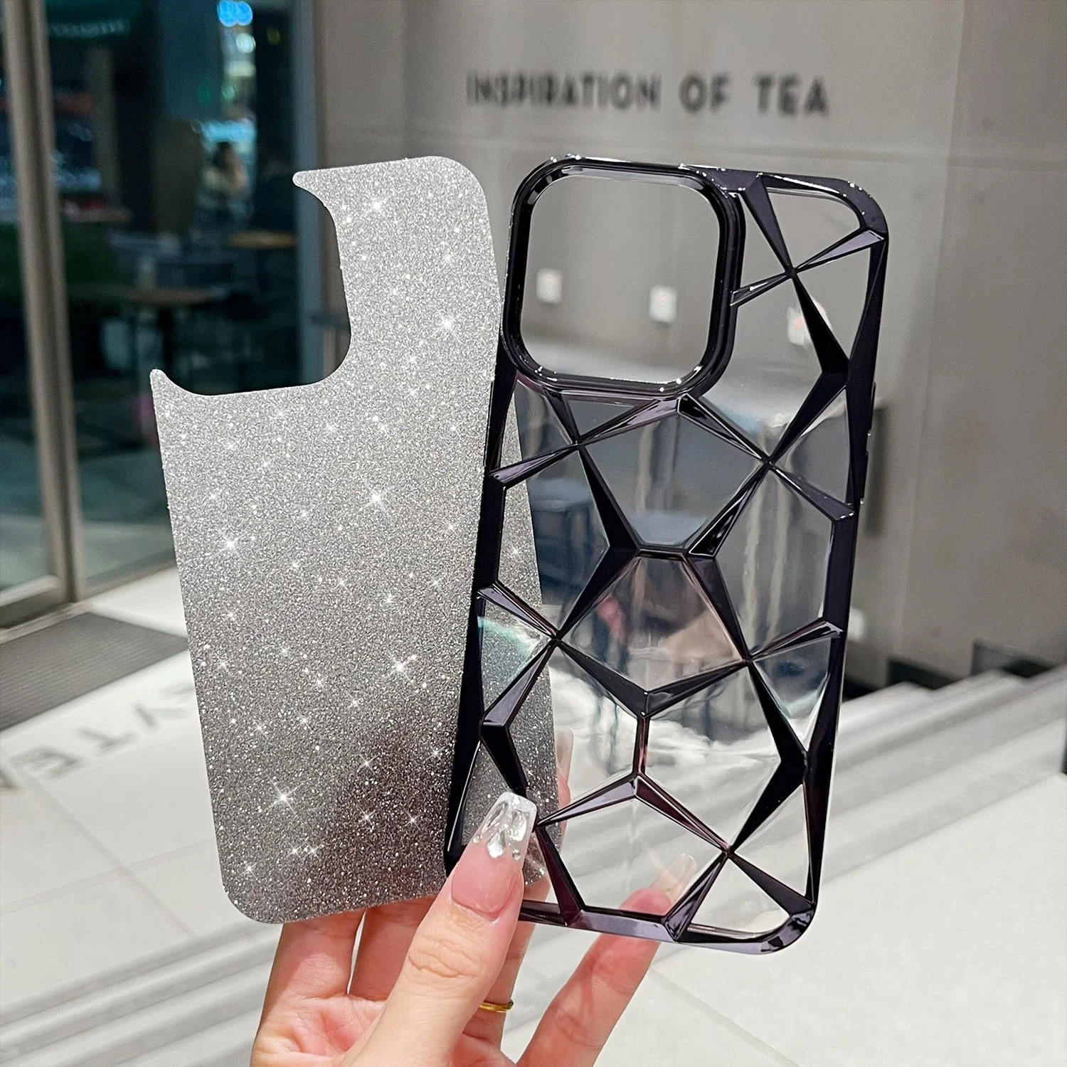 DL3 Mobilak Glitter Rhinestone Protective Case for Samsung Galaxy A06 with Camera Protection and Shockproof Design - Black