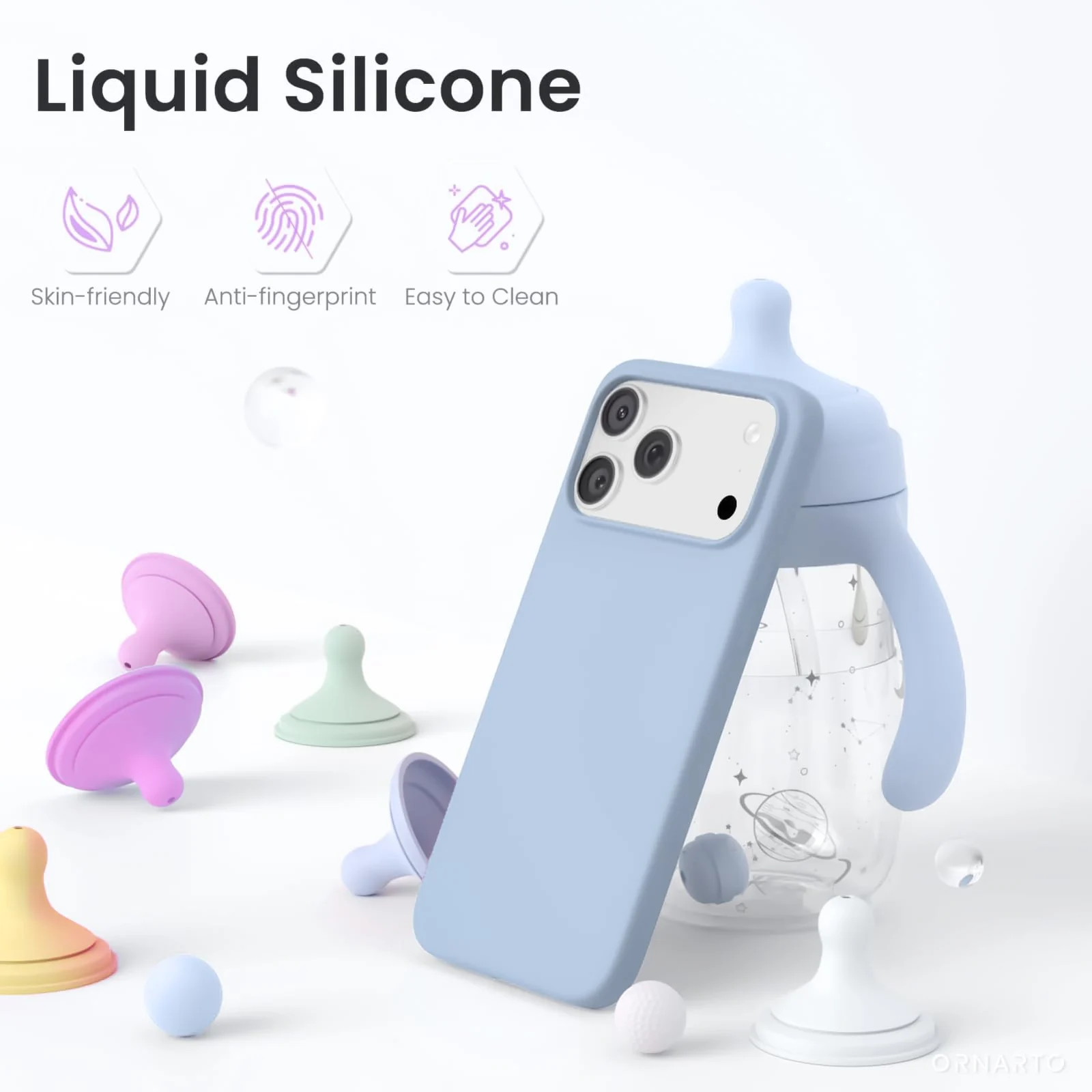 DL3 Mobilak Liquid Silicone Protective Case with Soft Microfiber Lining for iPhone 17 Pro Max 6.9-Inch - Sky Blue