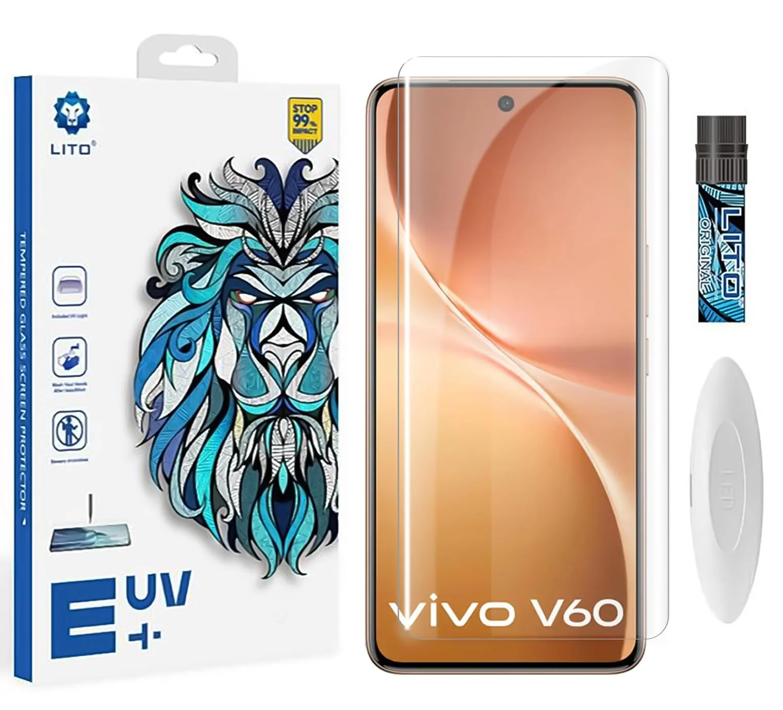 DL3 Mobilak Li-to Screen Protector vivo V60 5G [Liquid UV Tempered Glass] Full Screen adhesive [Sensitive Touch][Fingerprint Sensor Compatible] HD - Clear