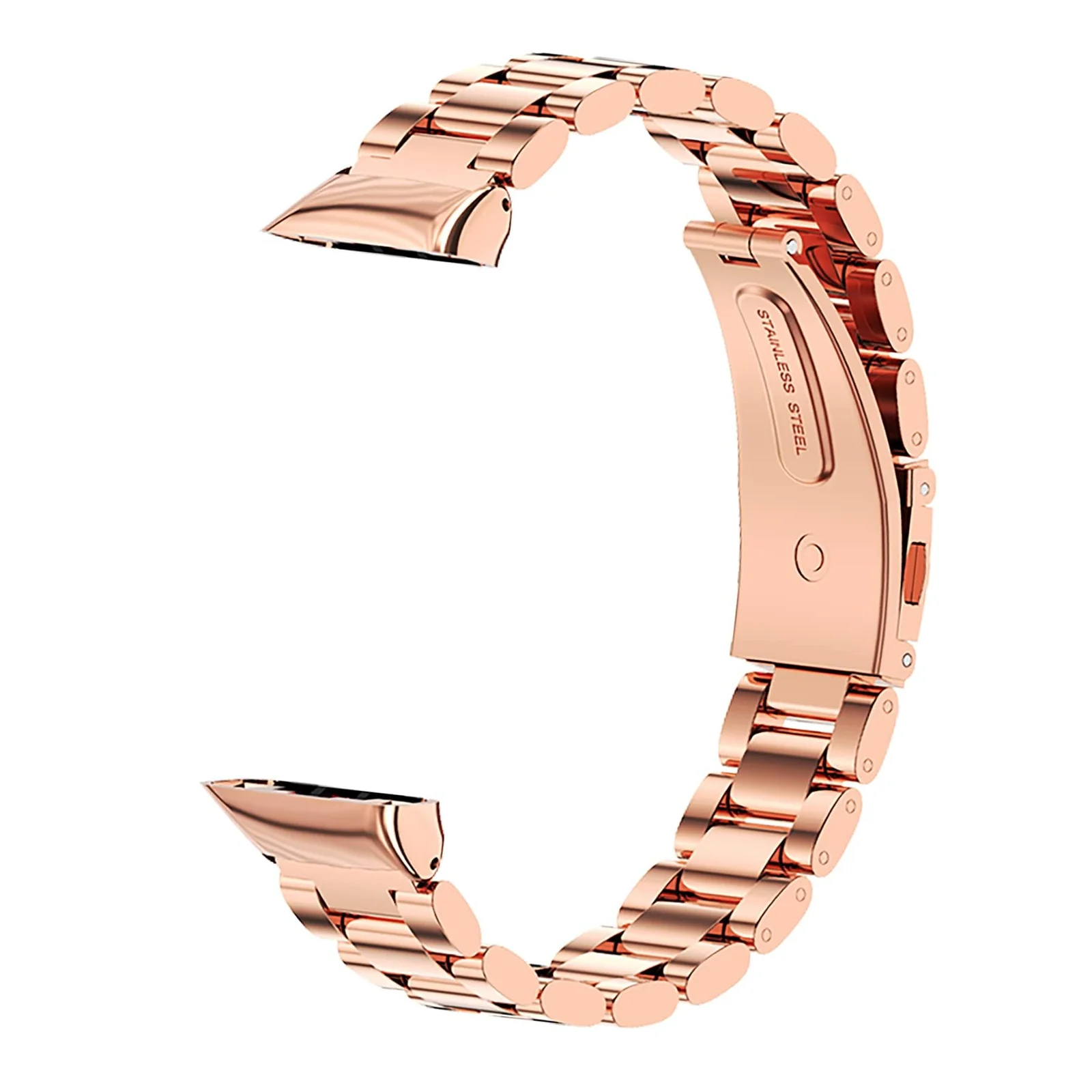 MOBIGON Stainless Steel Bracelet Strap with Double-Folding Clasp for Huawei Band 6 / HONOR Band 6 / HONOR Band 7, Rose Gold
