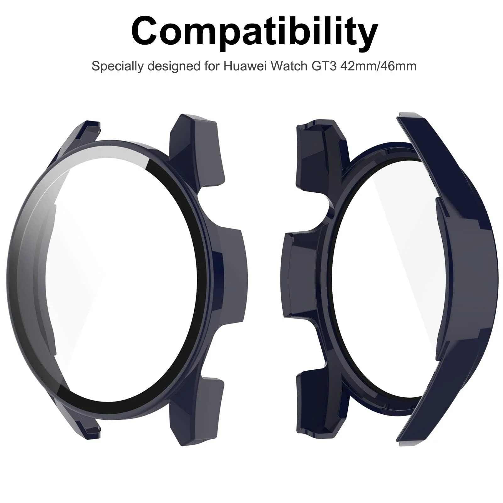 DL3 Mobilak Protective Case Compatible with Huawei Watch GT3 46mm 9H Hardness PC Case Bumper Full Slim Protective Cover with Tempered Glass For Huawei Watch GT 3 46mm - Blue