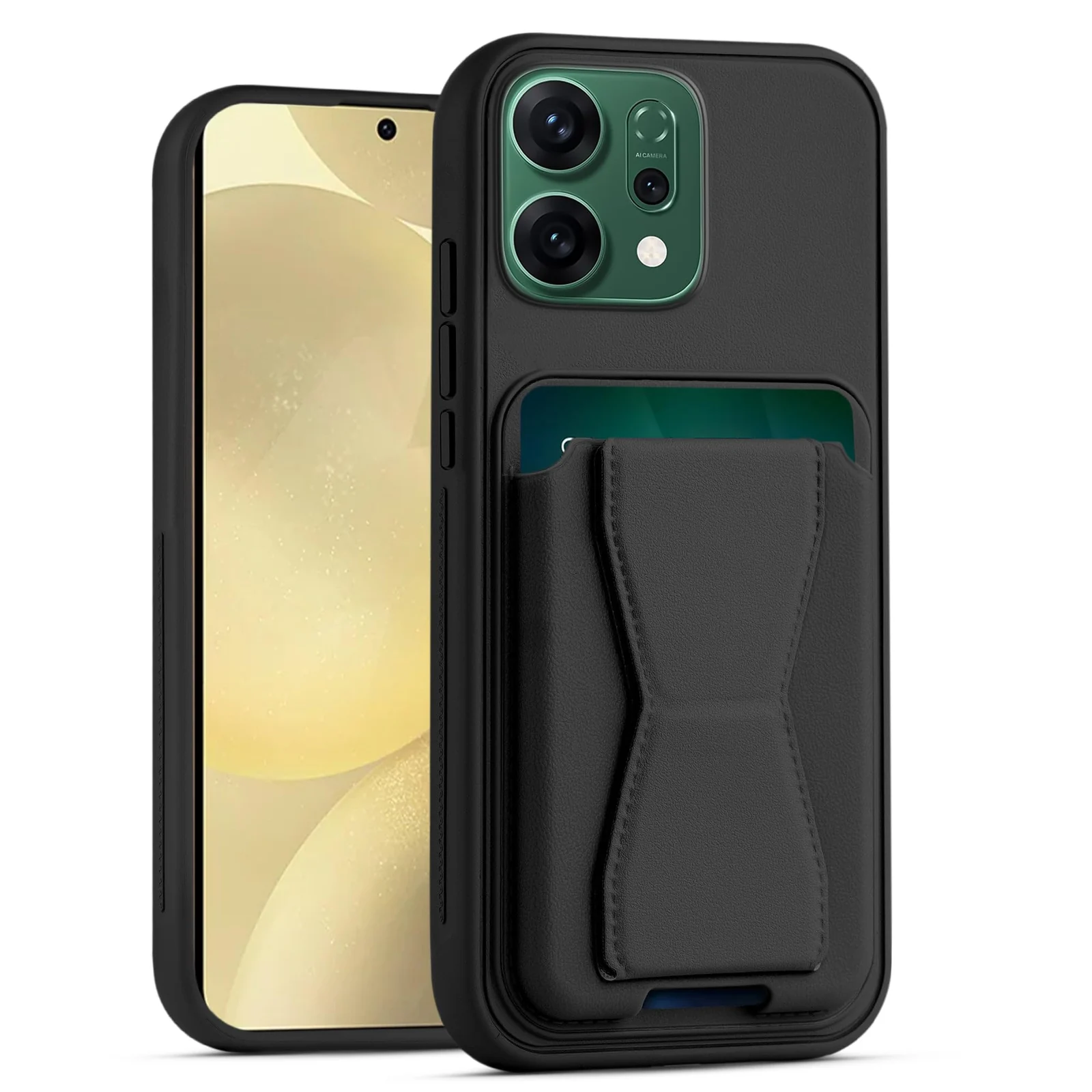 DL3 Mobilak Leather Wallet Case Compatible with OPPO Reno 14 5G (OPPO Reno14), Leather Back Cover With TPU Frame, Shockproof Protective Phone Case with Card Holder Stand - Black