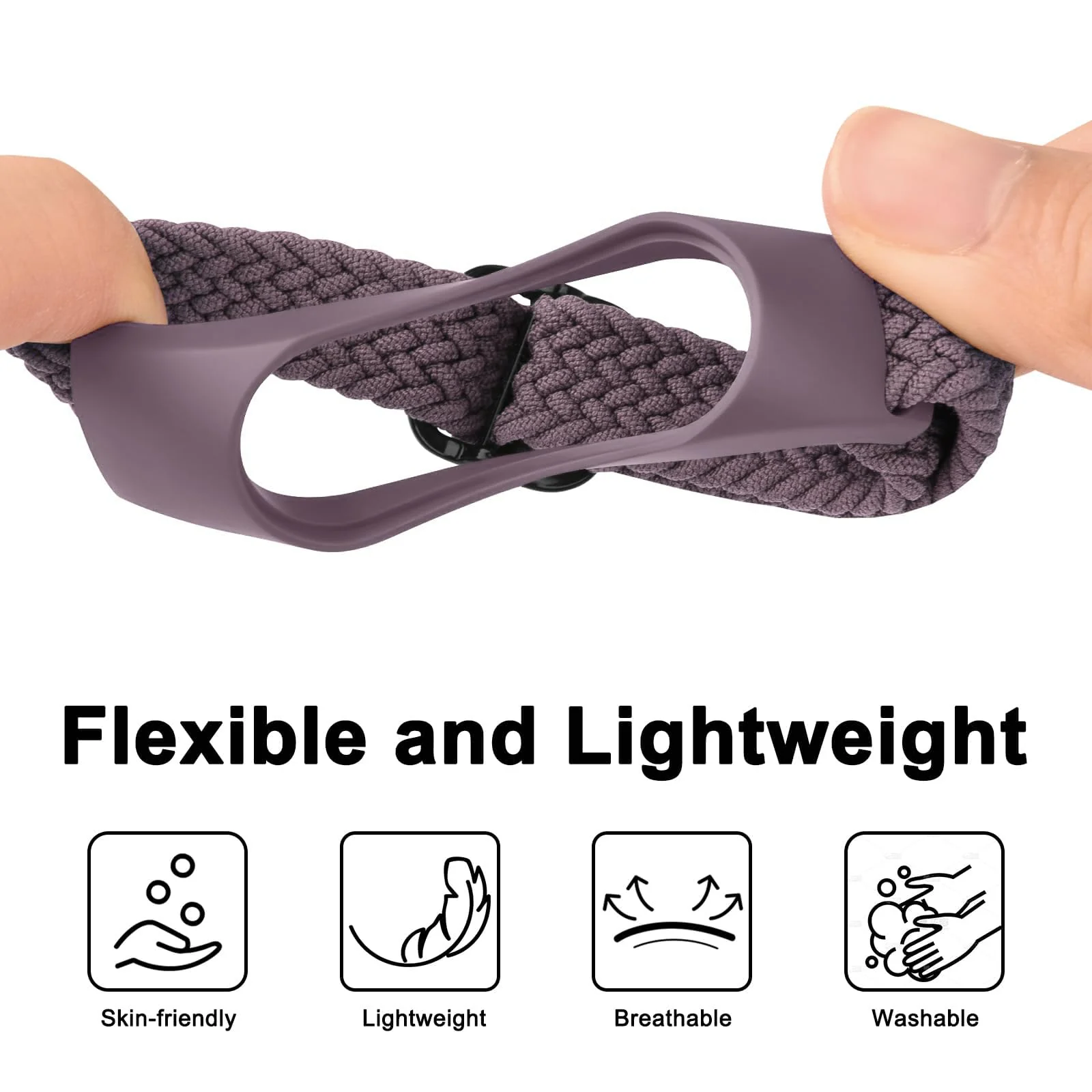DL3 Mobilak Nylon Wristband Compatible for Xiaomi Mi Band 7/Mi Band 6/Mi Band 5/Mi Band 4/Mi Band 3, Adjustable Braided Elastic Solo Loop for Mi Band 7 6 5 4 3, Sport Strap Smart Watch Accessories - Smoke Violet