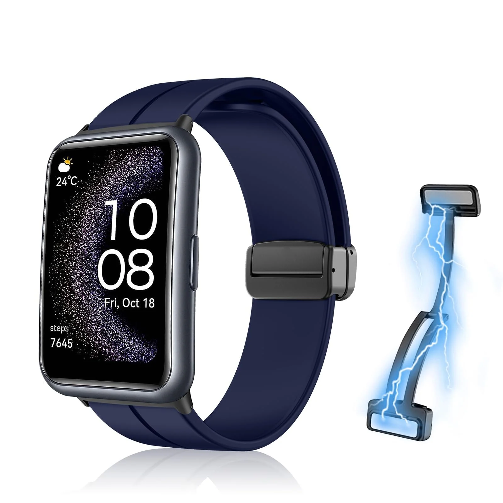 DL3 Mobilak Silicone Strap Compatible with Huawei Watch Fit Magnetic Metal Stainless Buckle Sport Silicone Strap for Huawei Watch Fit Band Quick Release Soft Replacment Wristband - Navy Blue