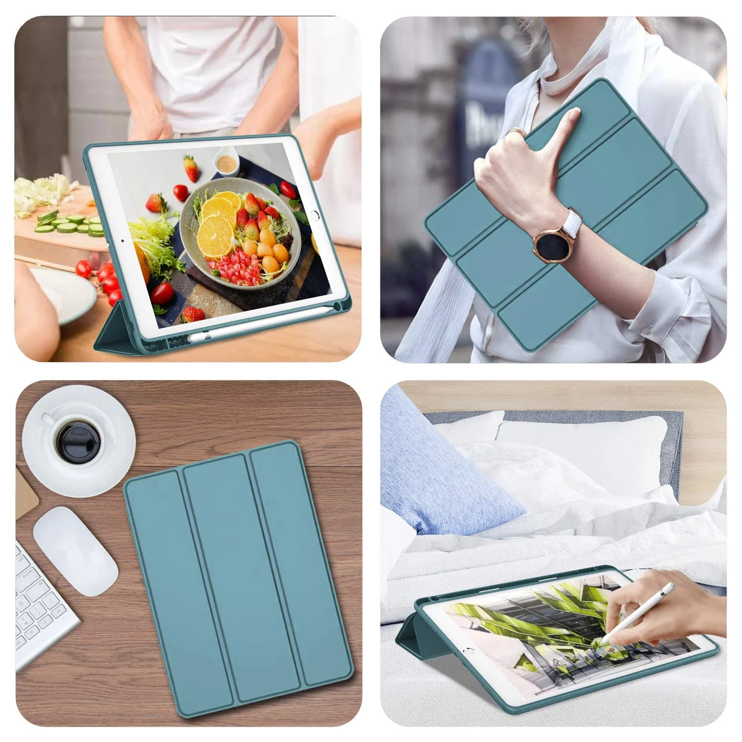 DL3 Mobilak Smart Case for Samsung Galaxy Tab S8 Plus 2022/S7 FE/S7 Plus 12.4 with Pencil Holder, Soft TPU Smart Stand Back Cover Auto Wake/Sleep Feature - Green